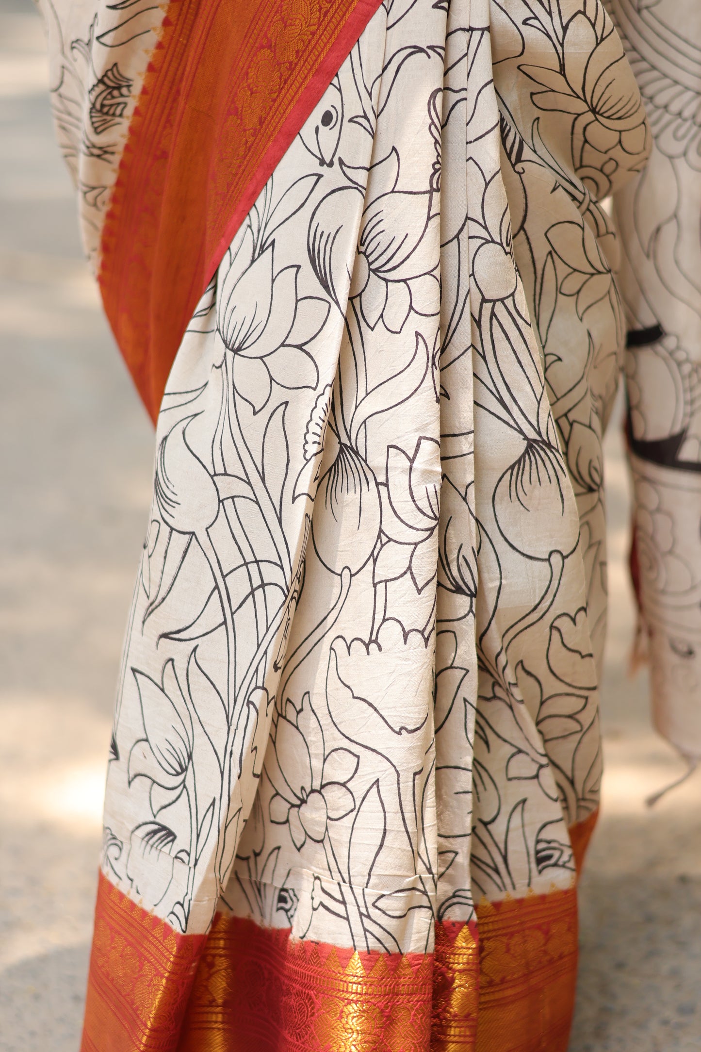 Kanchi Border Outline Kalamkari Silk Saree