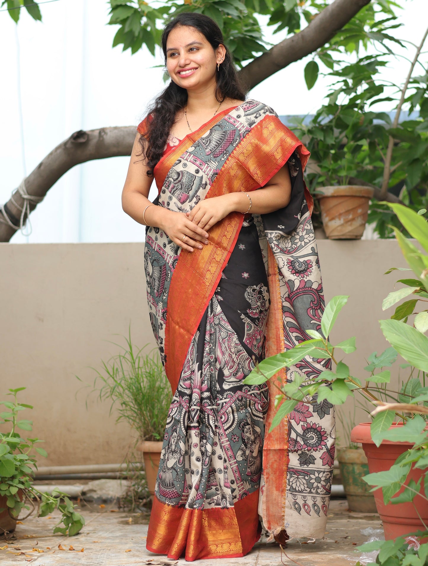 Kanchi border Kalamkari chennur silk saree
