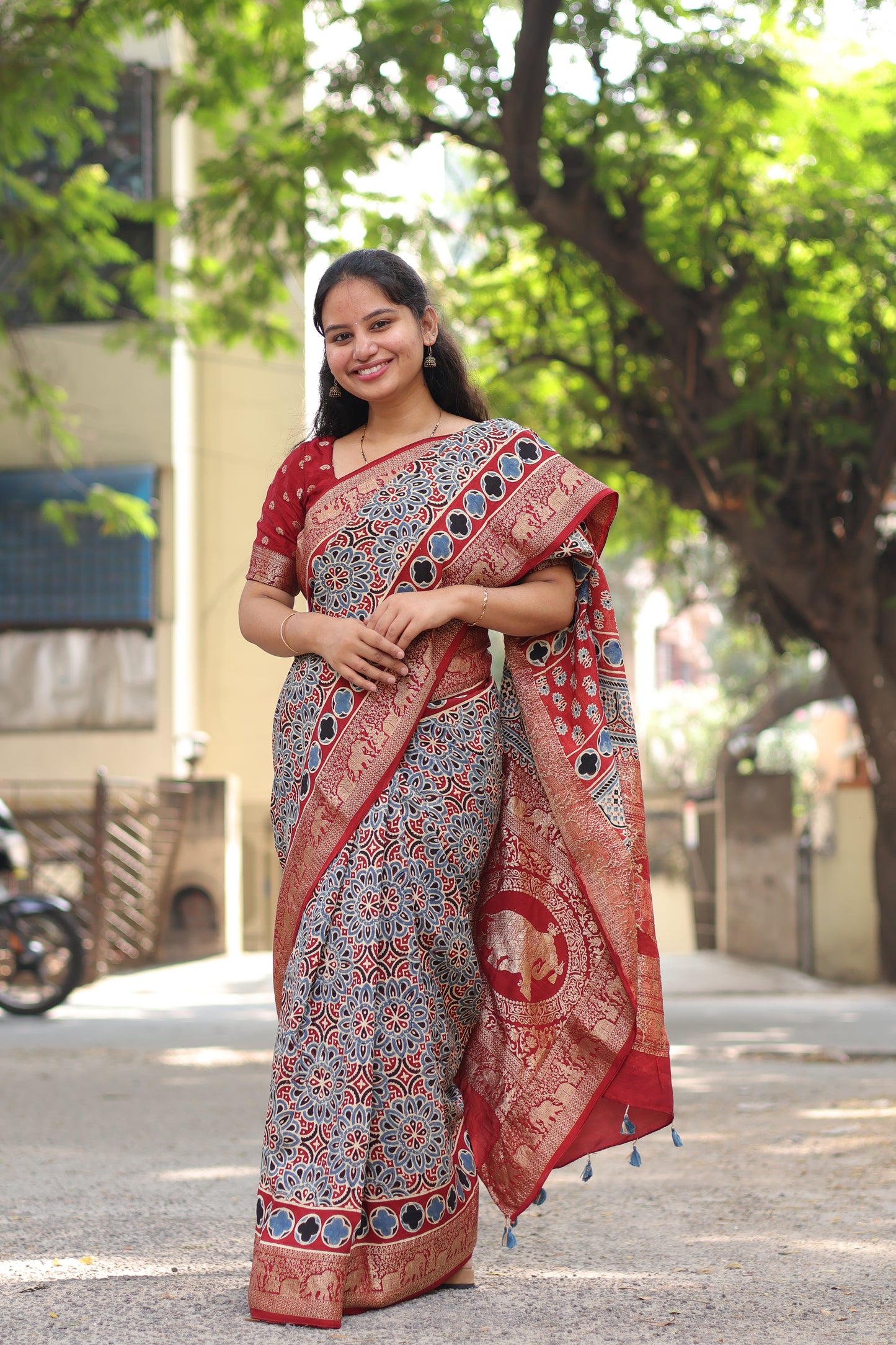 Ajrakh Dola Silk Saree