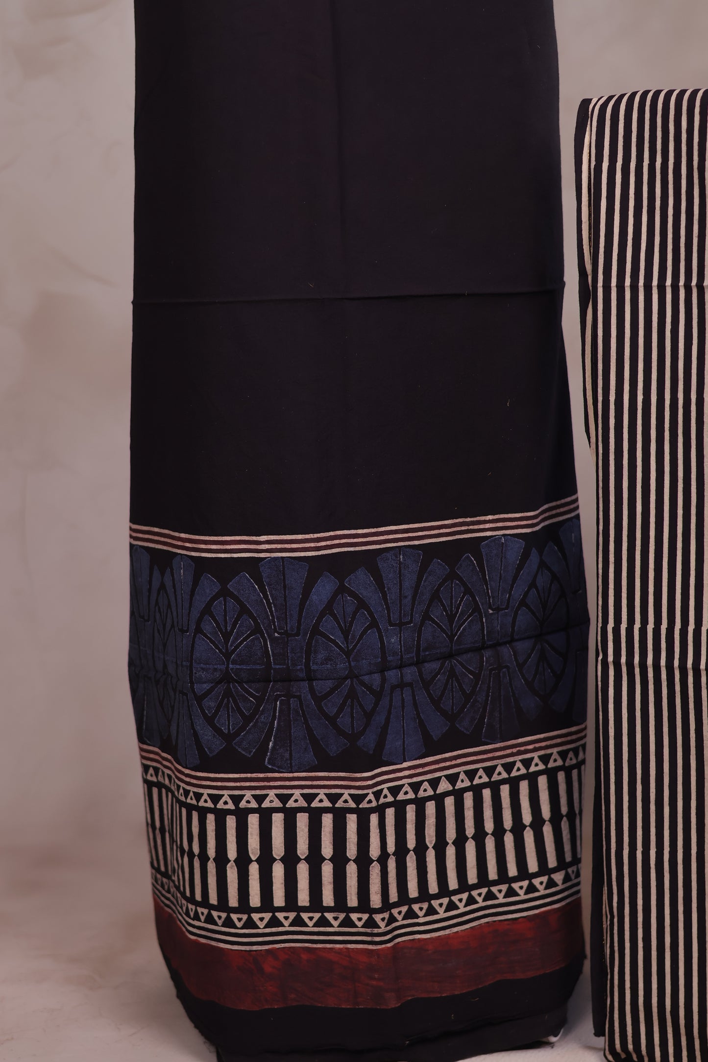 Black Ajrakh Handblock Printed Pure Cotton 2 Piece Suit Set | Looms & Tassels