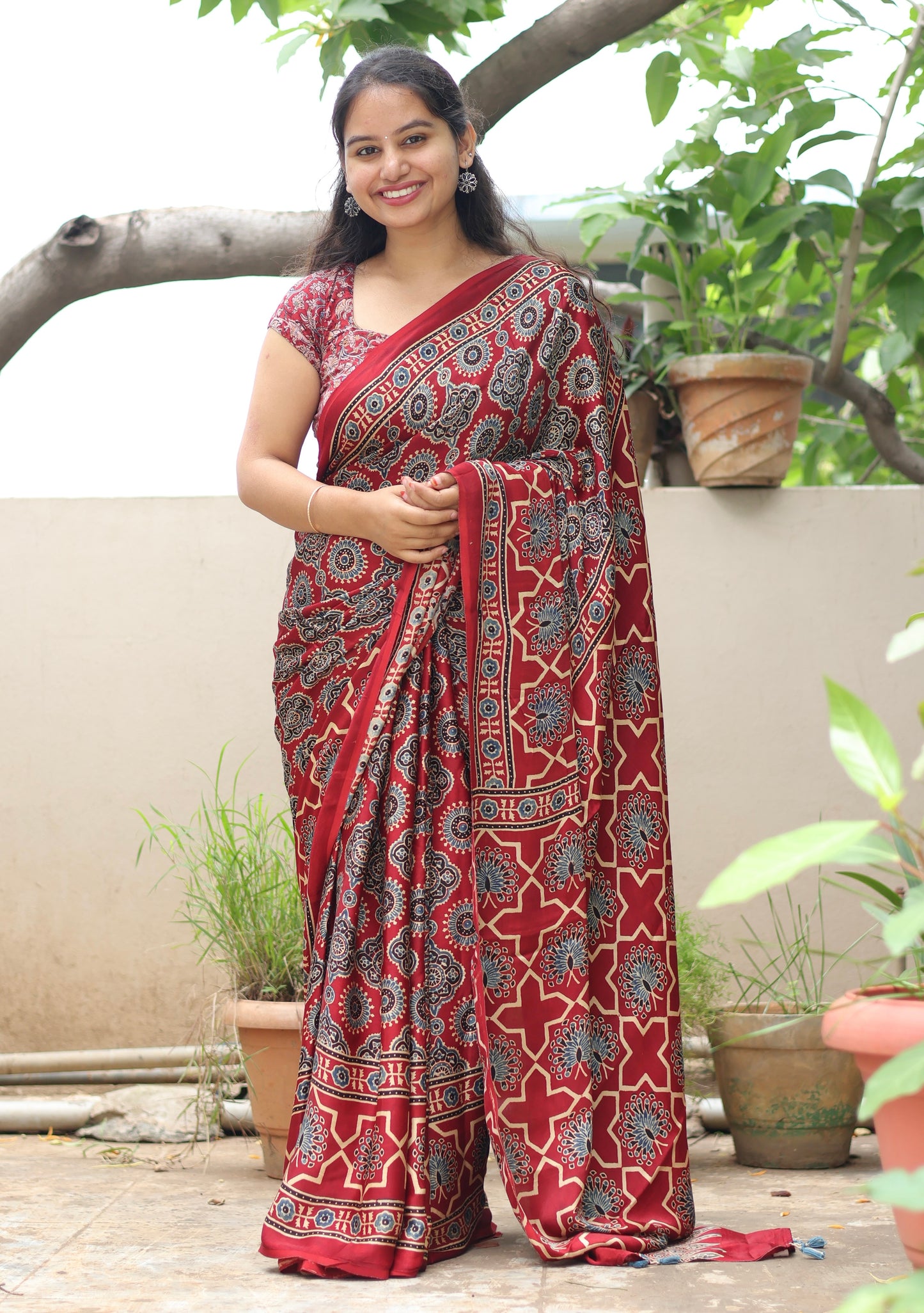 Ajrakh Modal Silk Saree