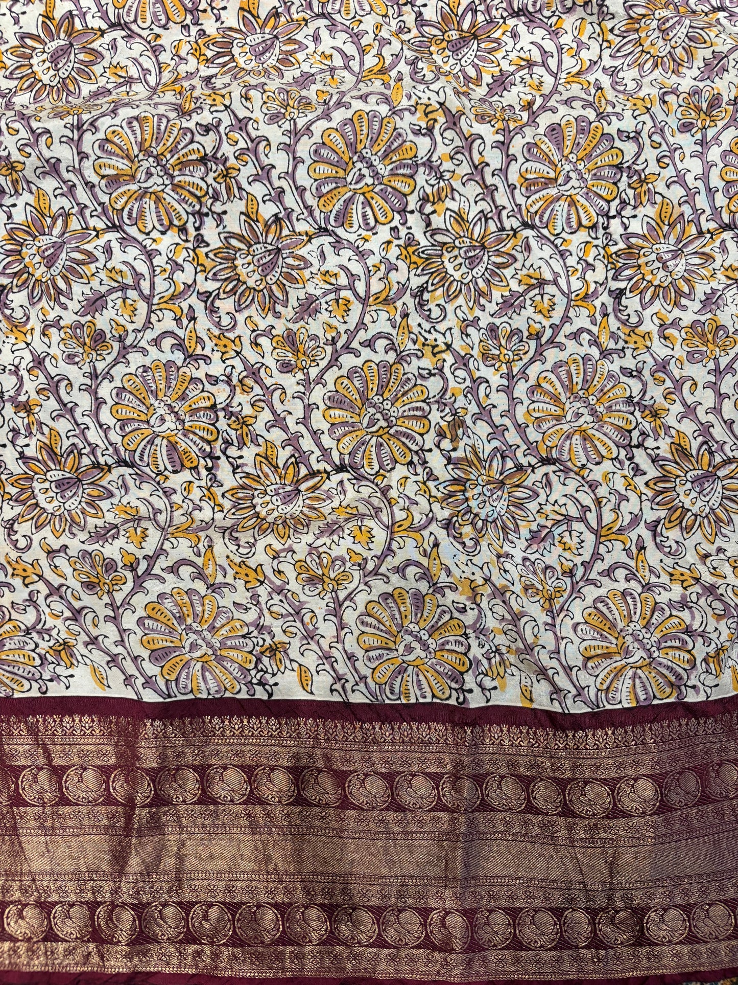 Black & Maroon Kuppadam Border Kalamkari Uppada Silk Saree