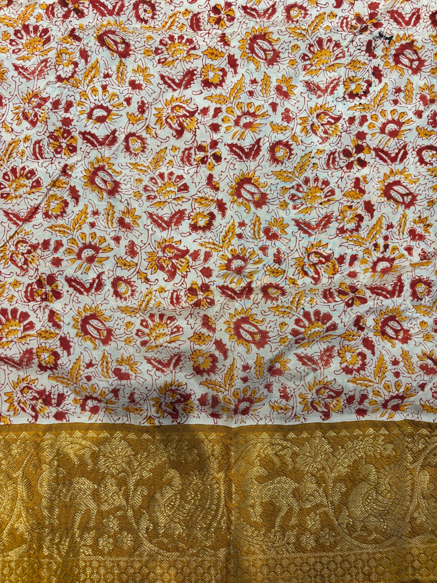 Black & Mustard Kuppadam Border Kalamkari Uppada Silk Saree