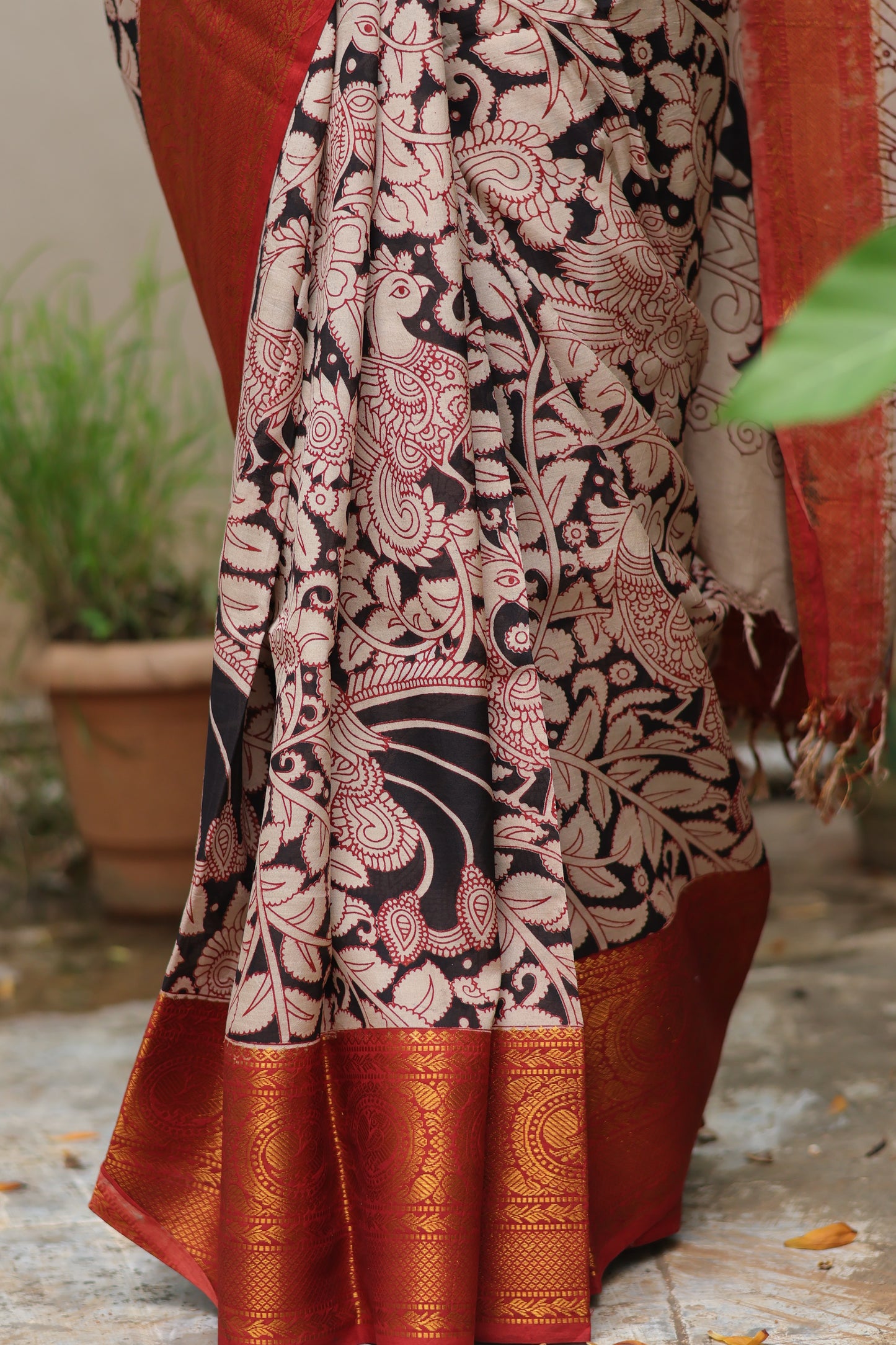 Kanchi border Kalamkari chennur silk saree