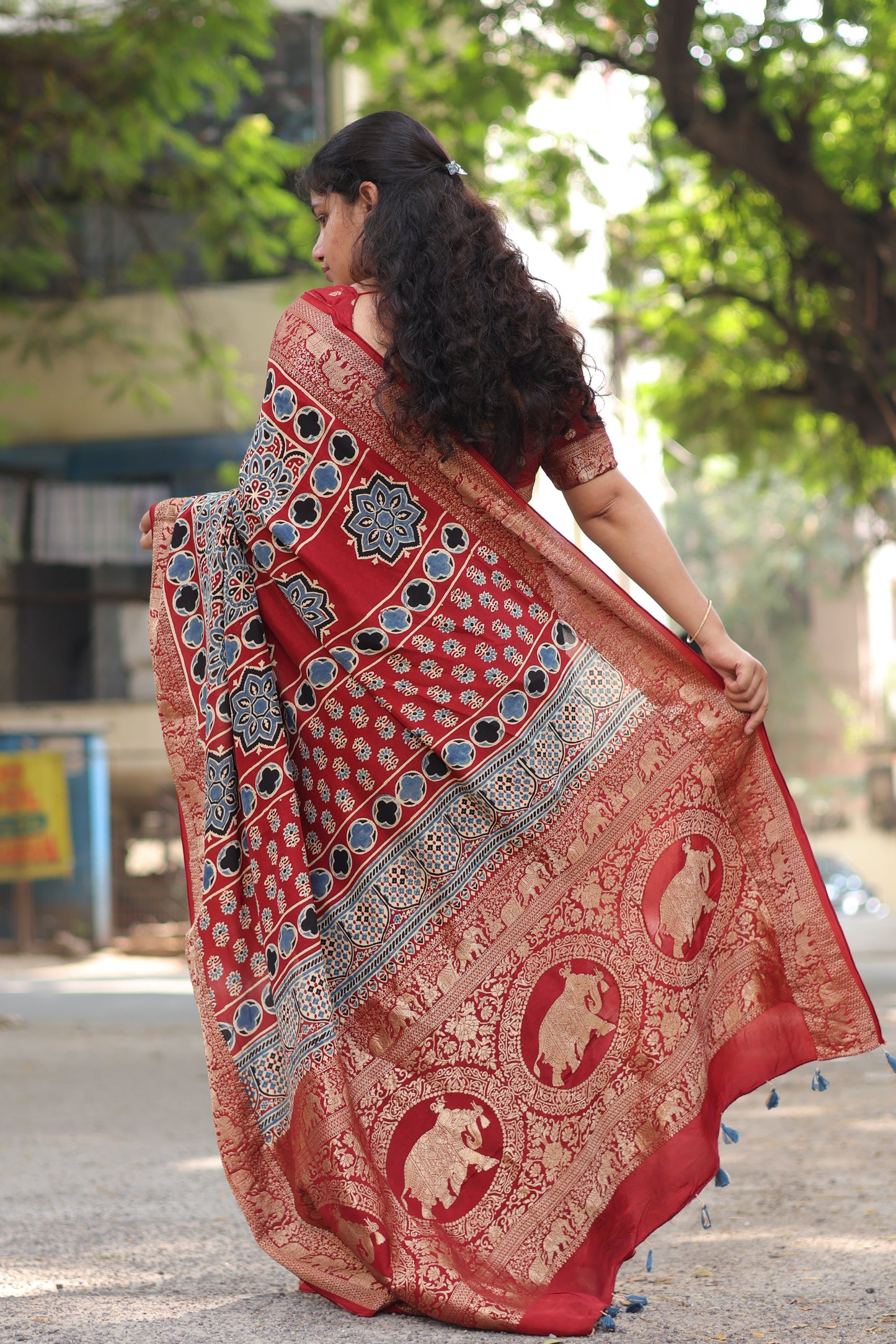 Ajrakh Dola Silk Saree