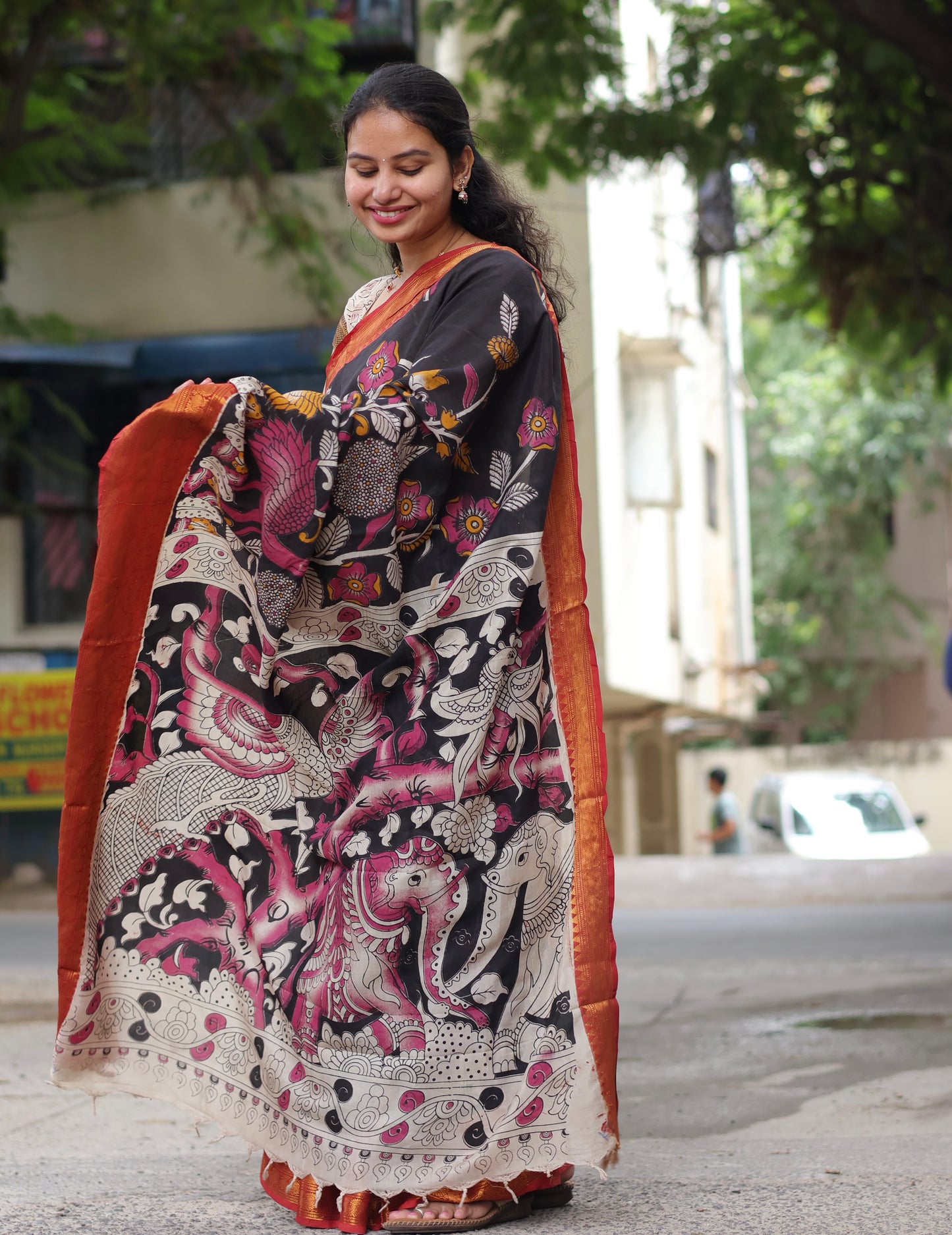 Kanchi Border Kalamkari Chennur Silk Saree