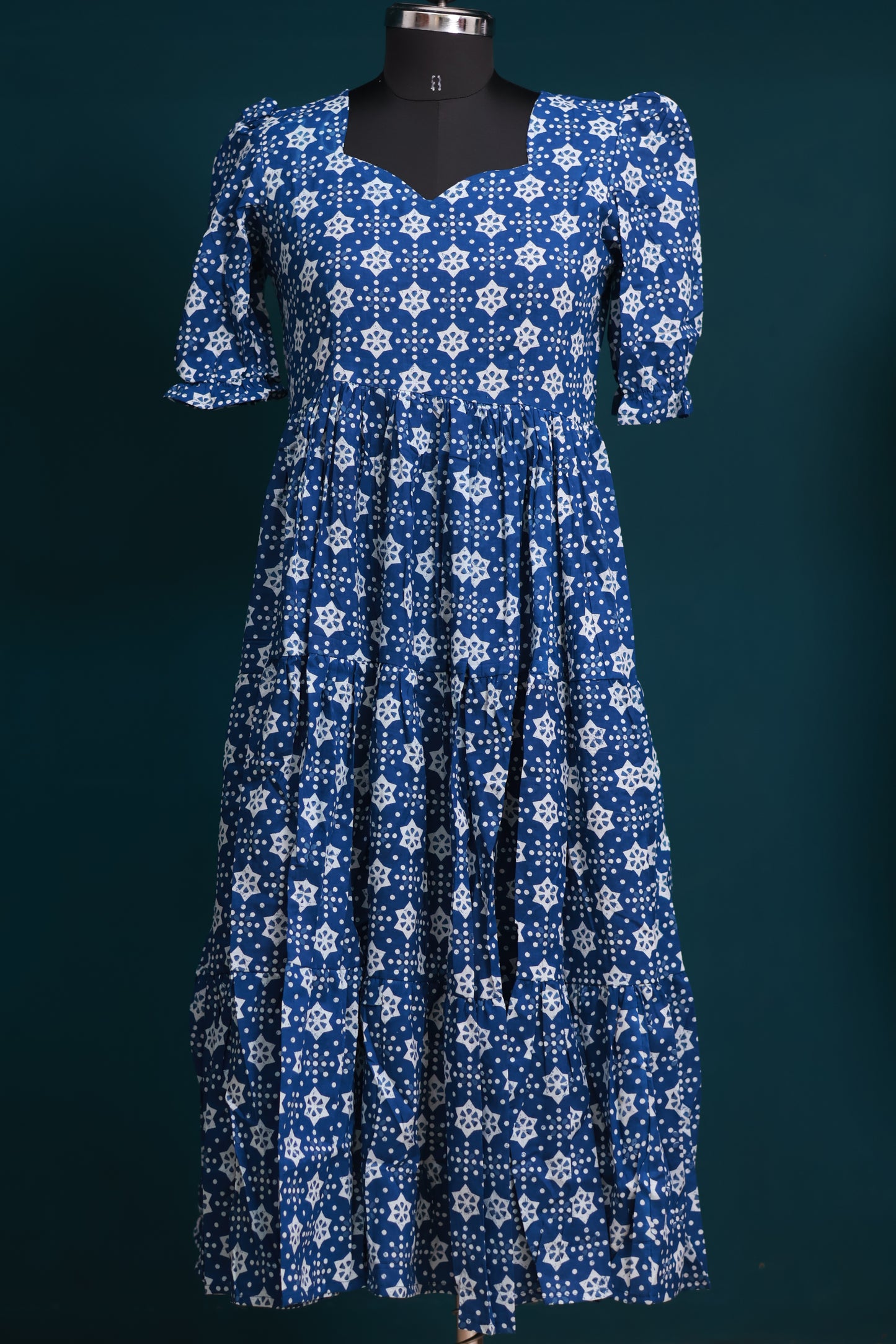Indigo bagru pure cotton frock