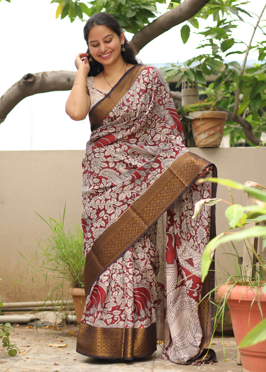 Kanchi border Kalamkari chennur silk saree