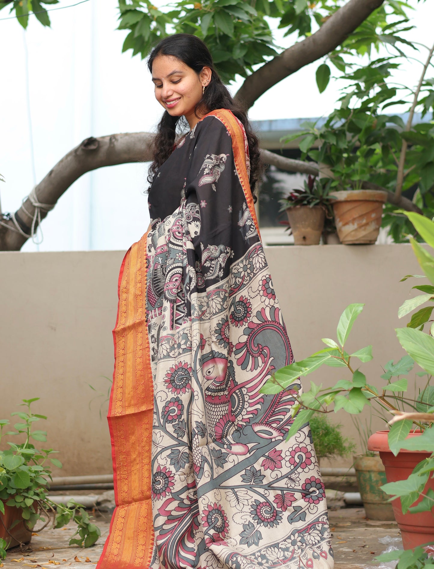 Kanchi border Kalamkari chennur silk saree