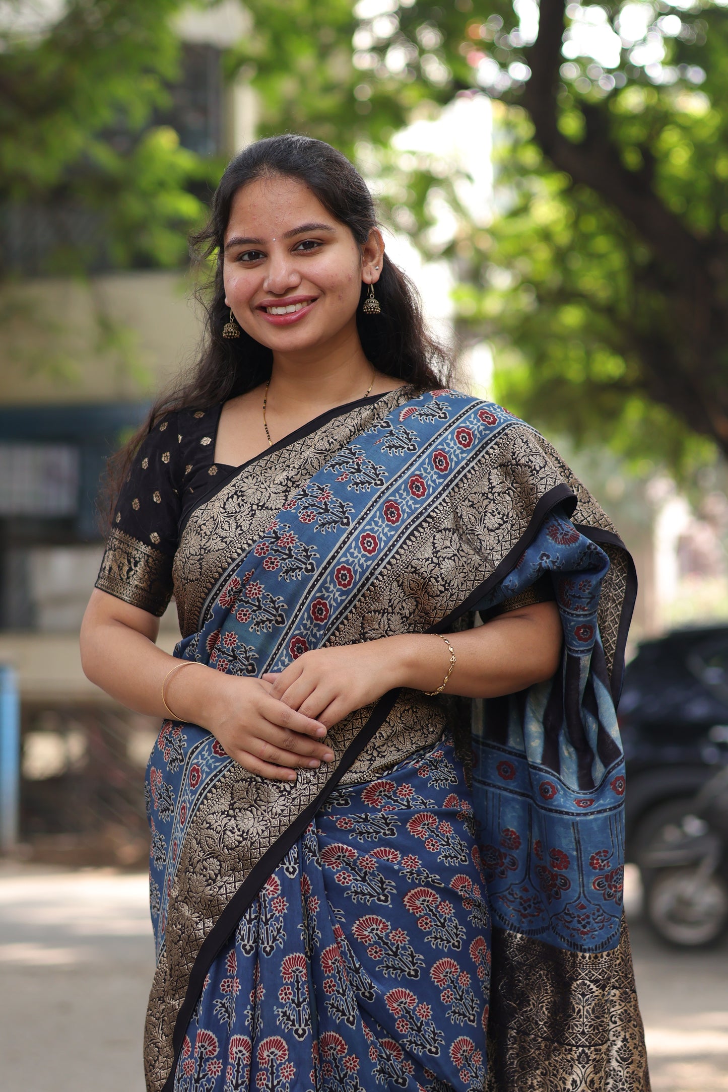 Ajrakh Dola Silk Saree