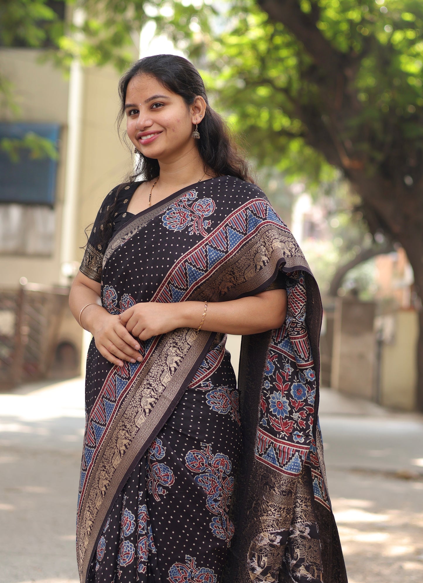 Ajrakh Dola Silk Saree