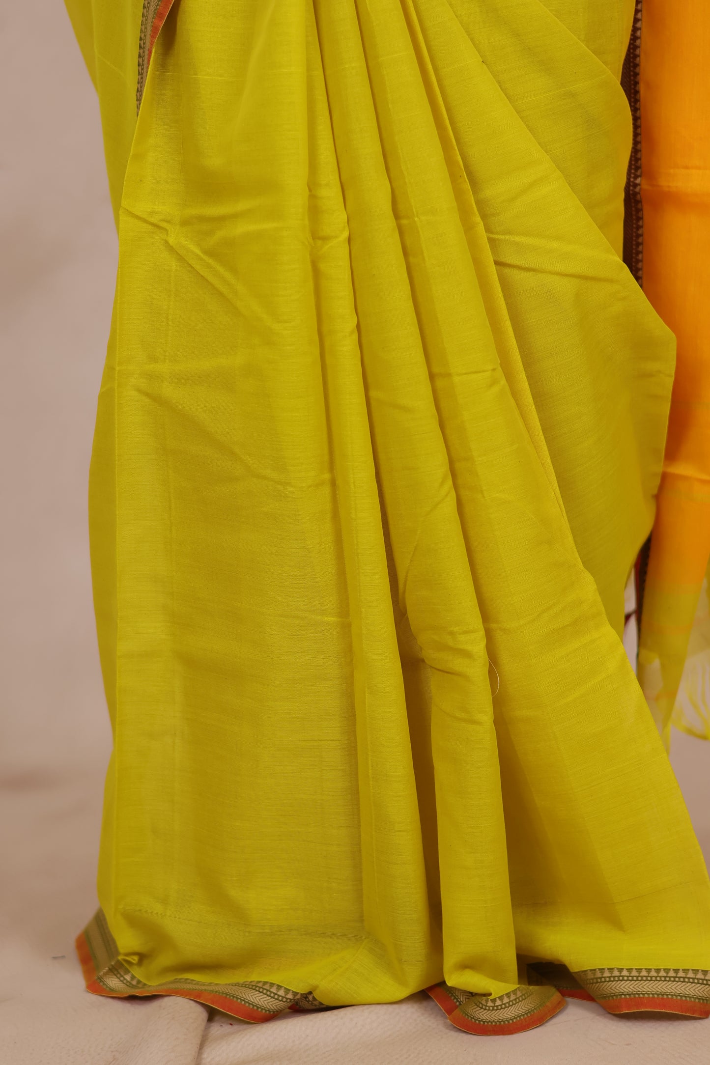 Lemon Yellow Narayanpet Cotton Saree | Looms & Tassels
