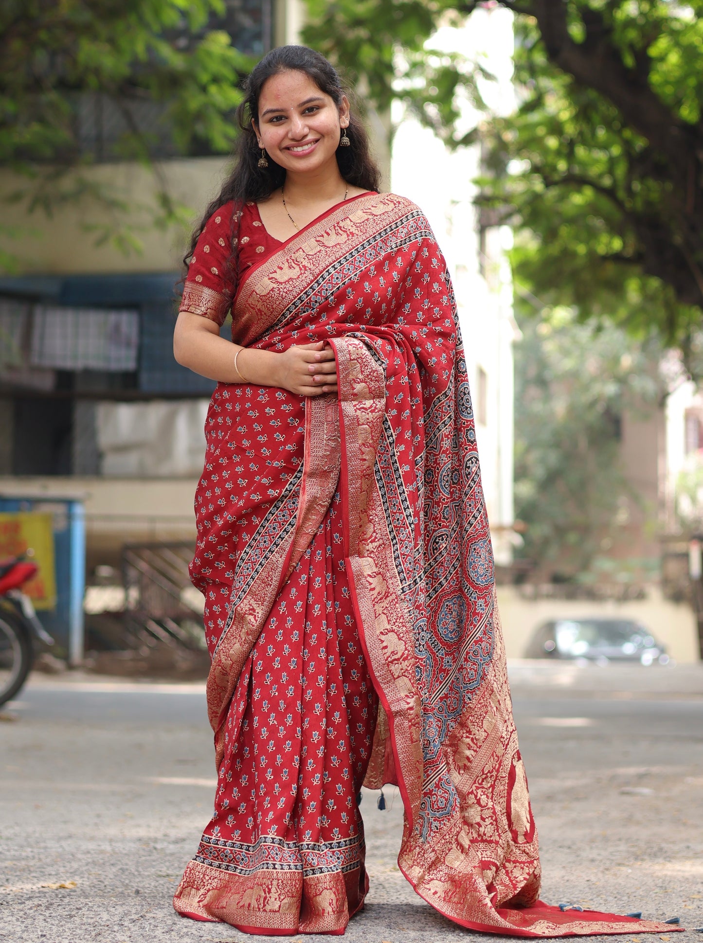 Ajrakh Dola Silk Saree