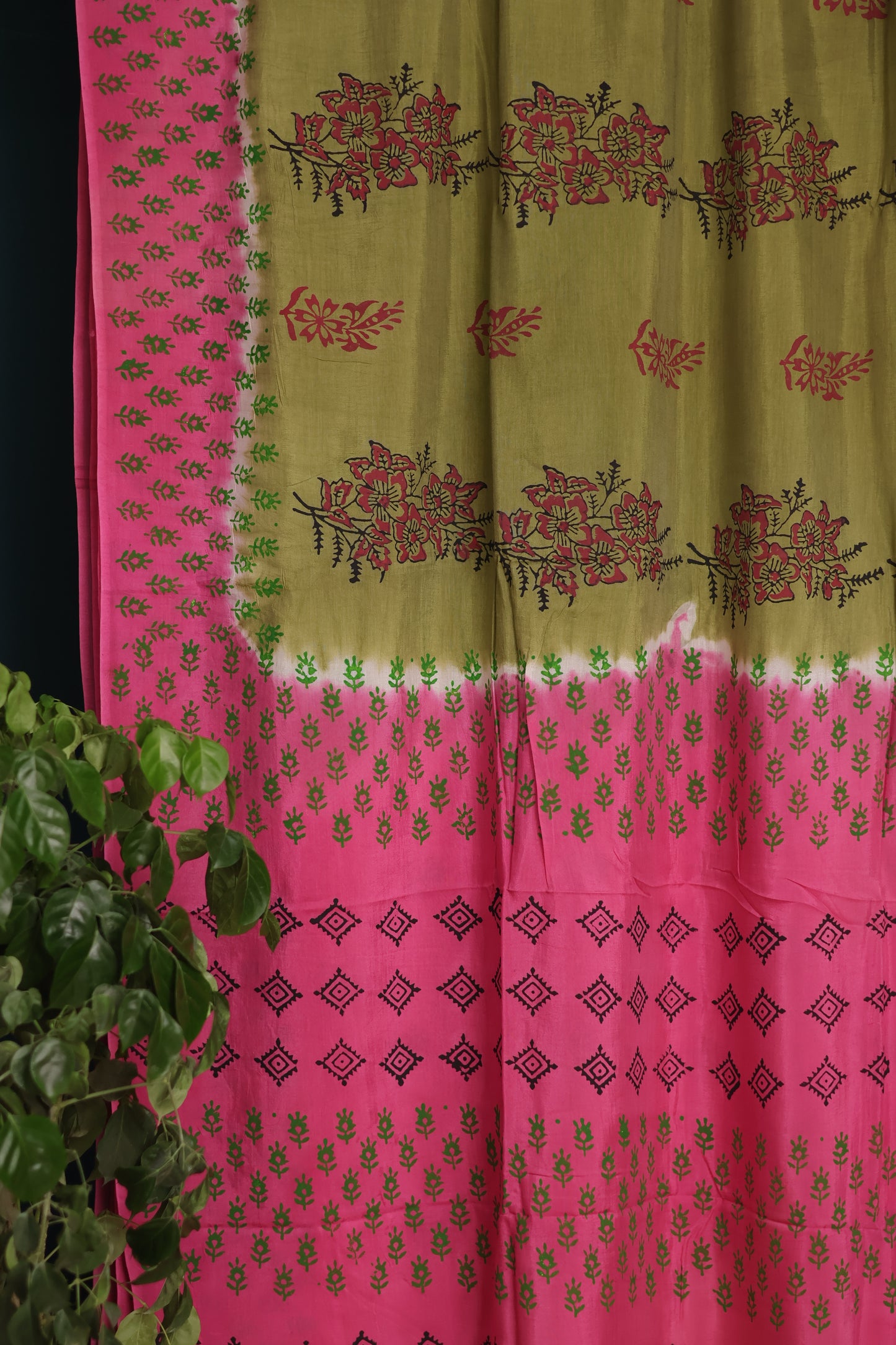 Hand dyeing premium chennur silk with block prints saree