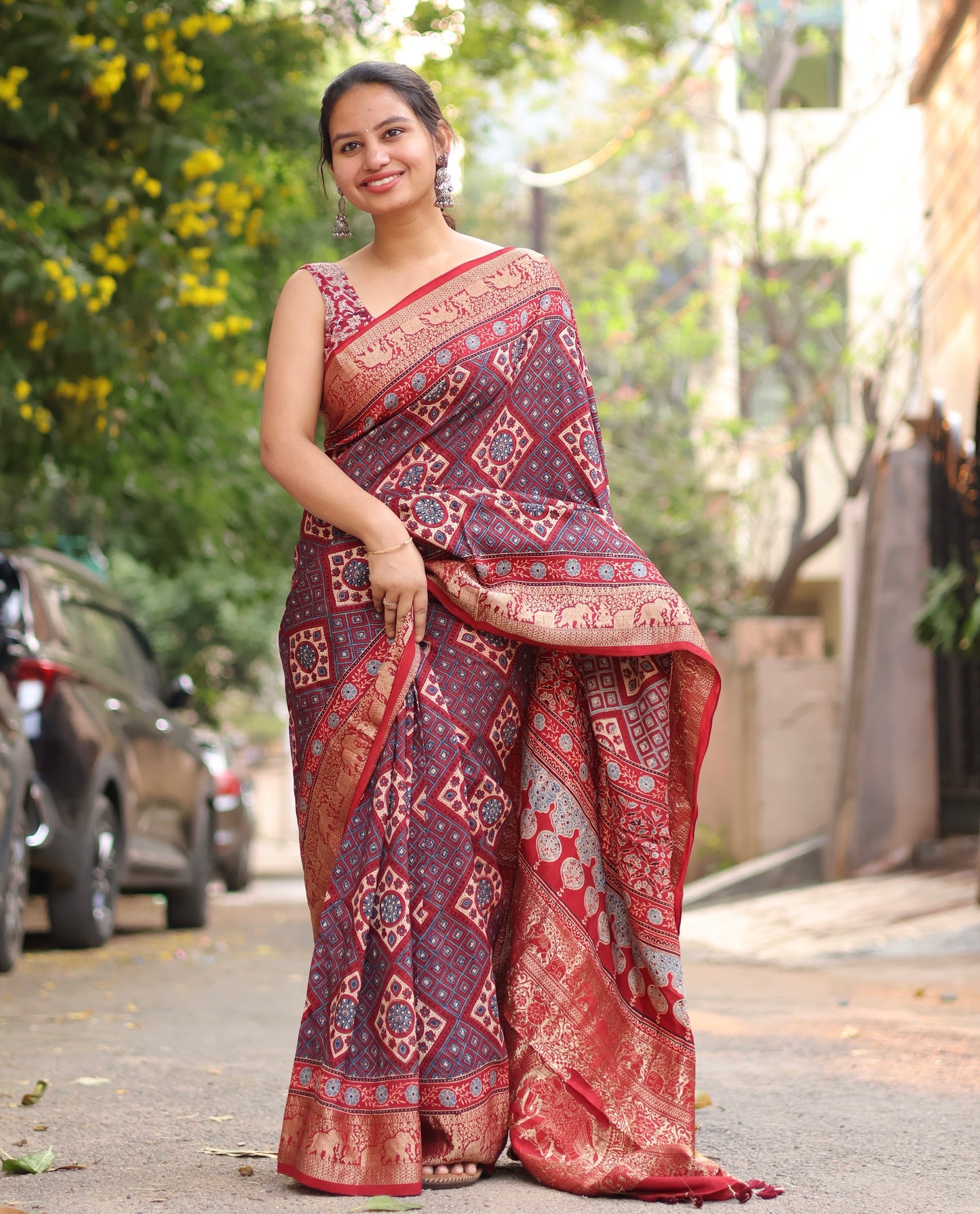 Traditional Ajrakh Dola Silk Saree