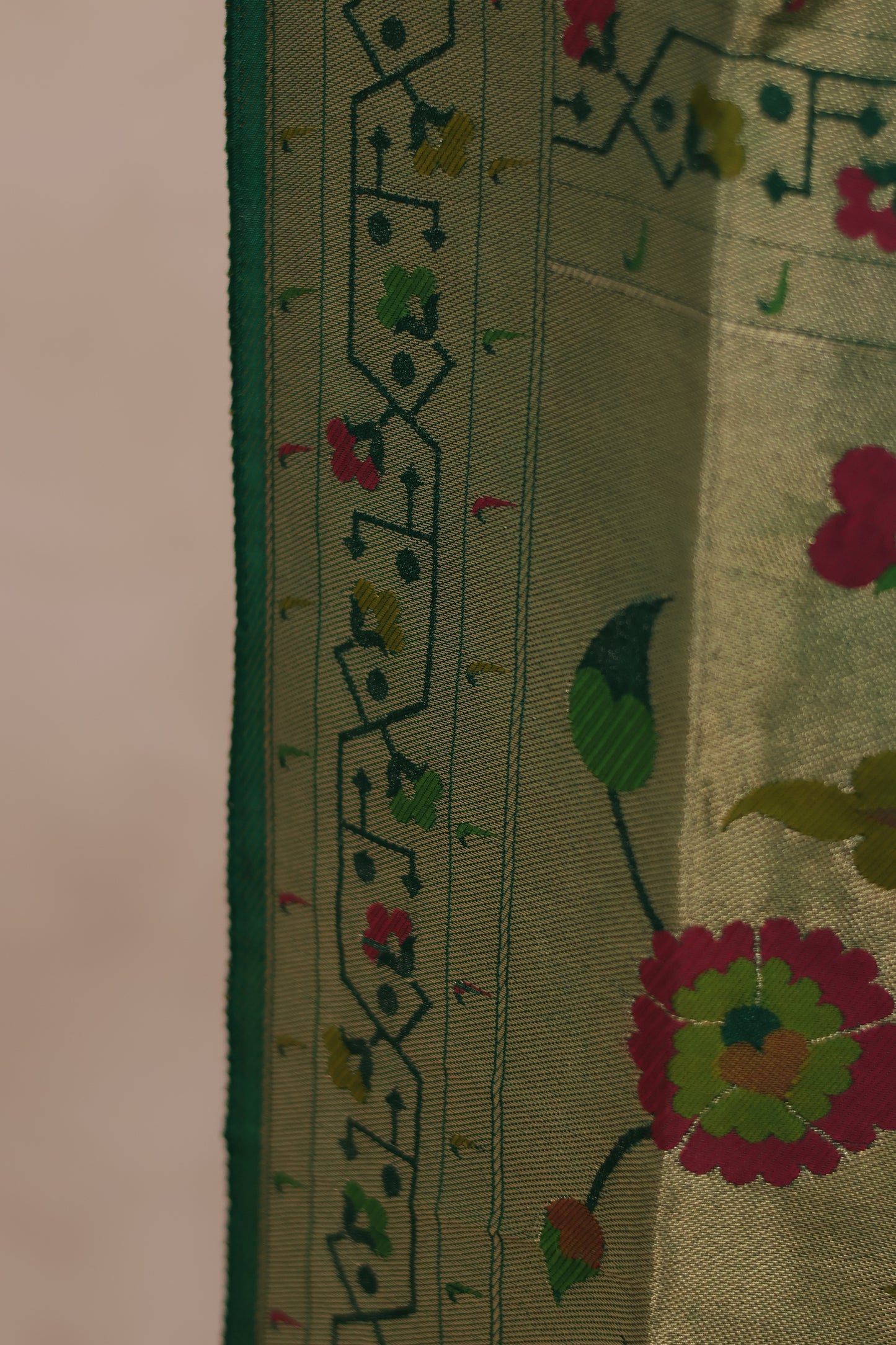 Dual Shade Green Handcrafted Bandhani Paithani Dola Silk Saree | Looms & Tassels