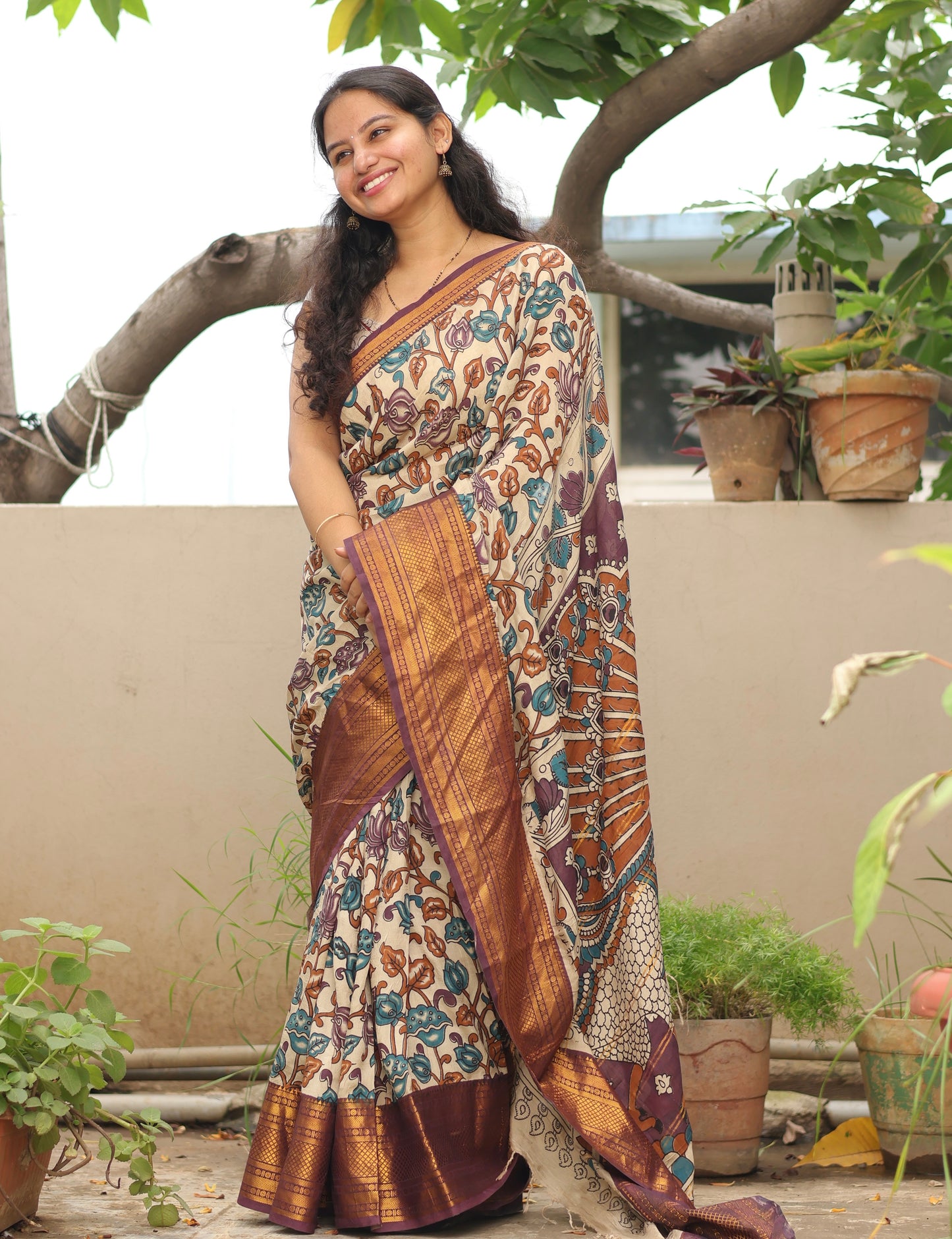 Kanchi border Kalamkari chennur silk saree