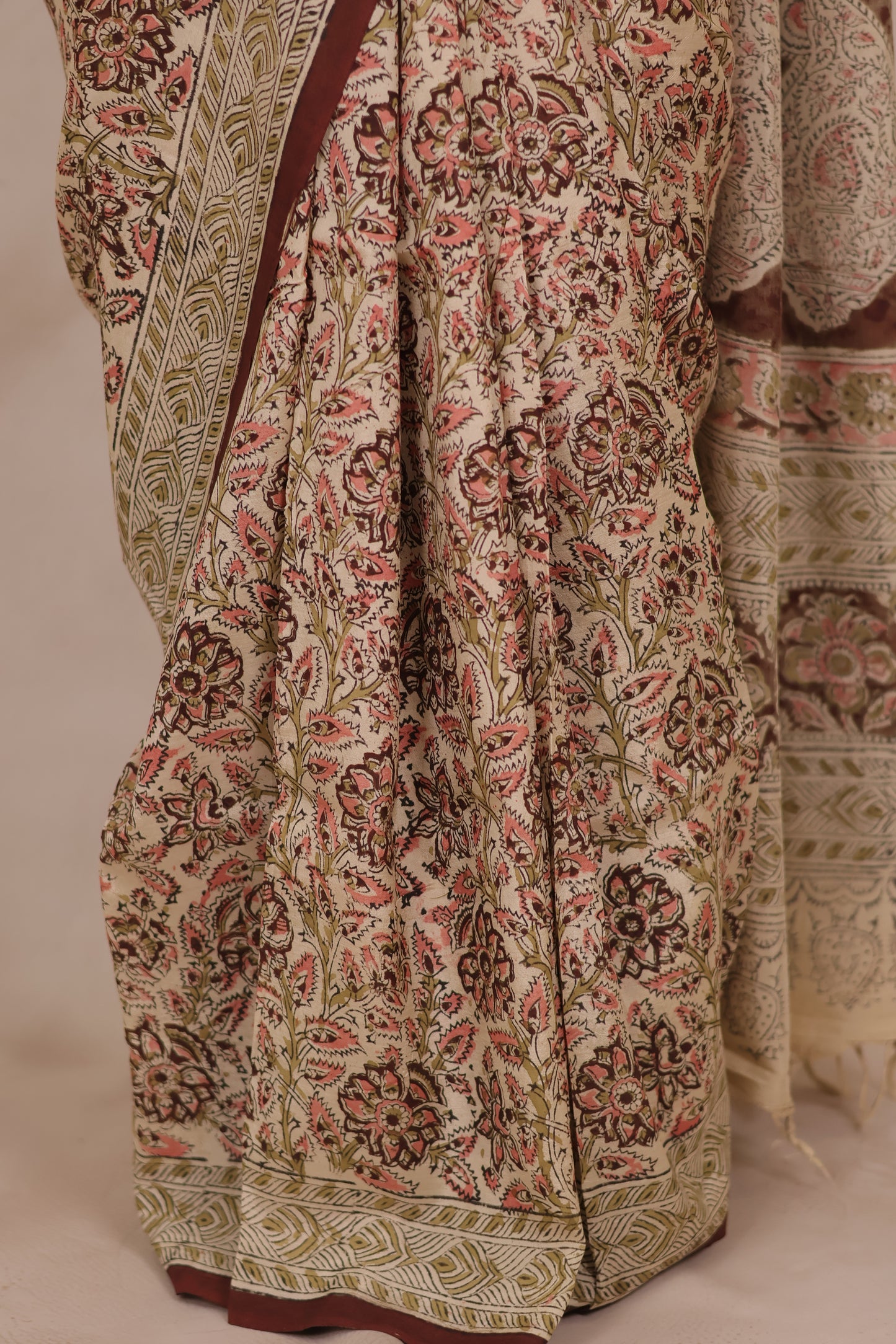 Hand Block Printed Kalamkari Chennur Silk Saree