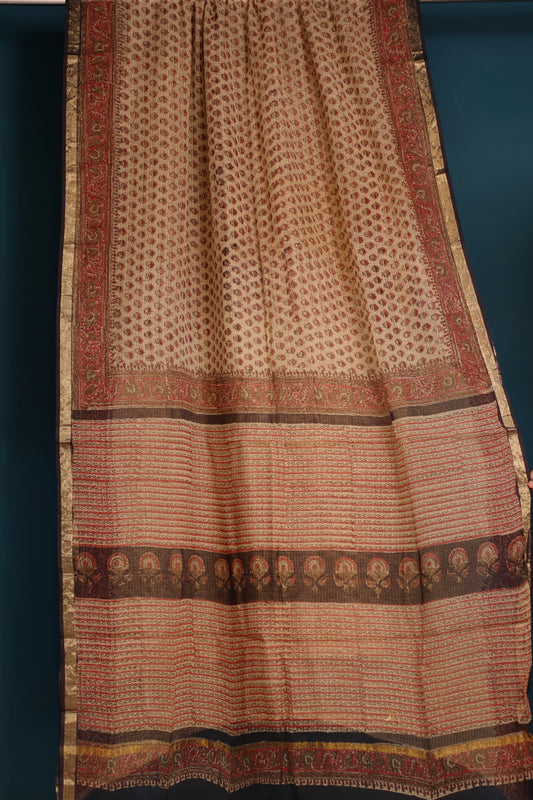 Bagru Hand block printed Kota Doria Saree