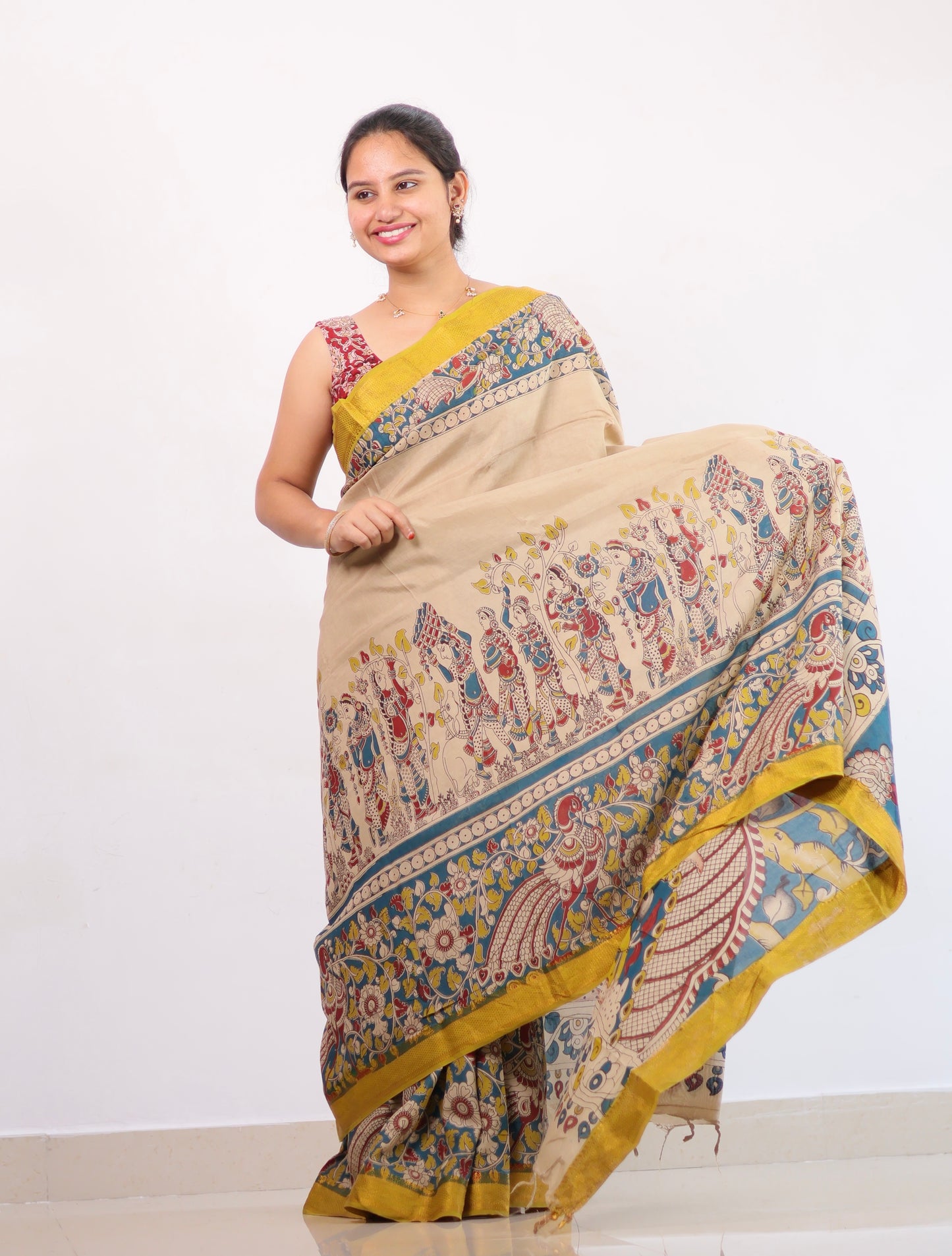 Nizam Border Kalamkari Silk Saree