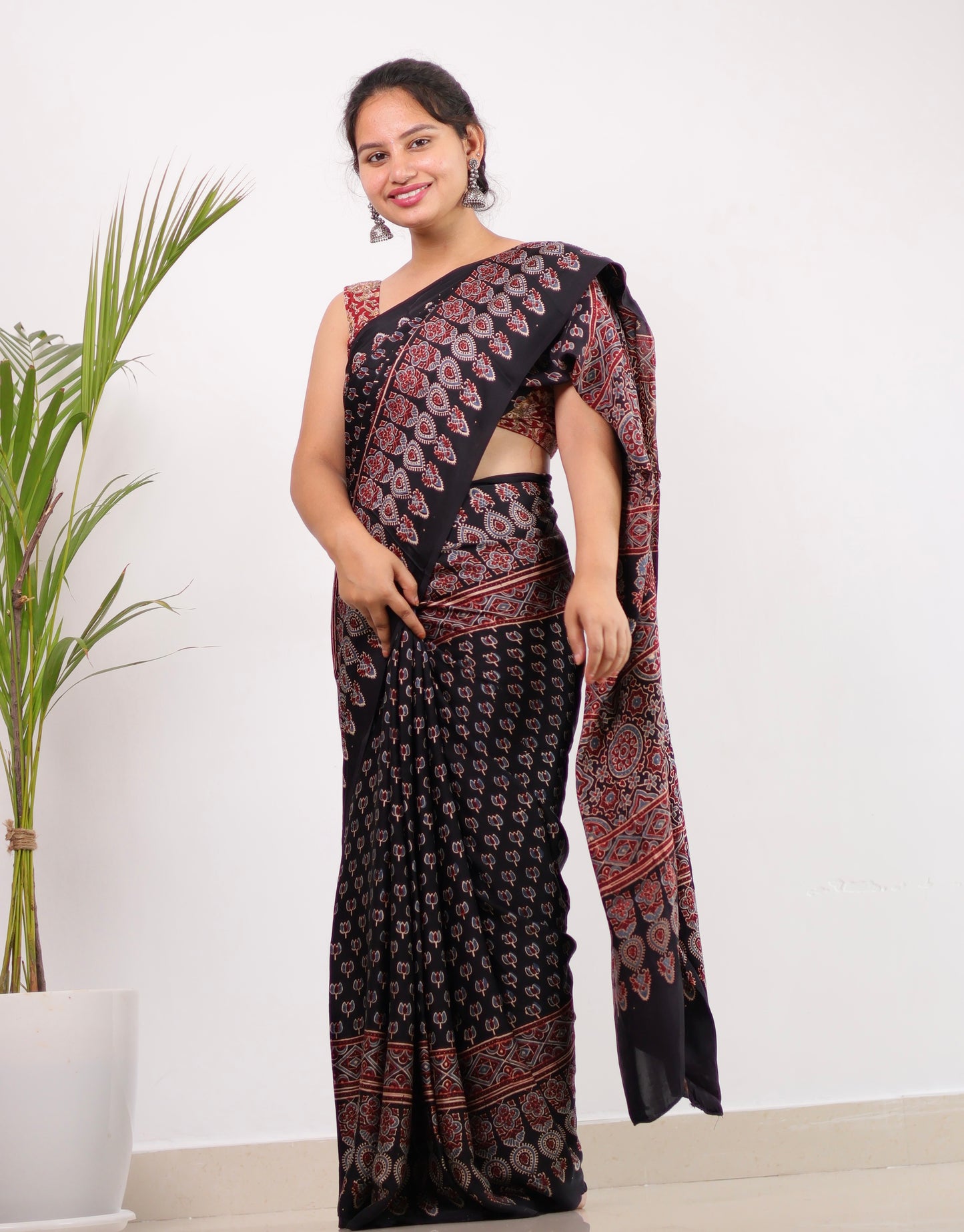 Black Ajrakh Modal Silk Saree