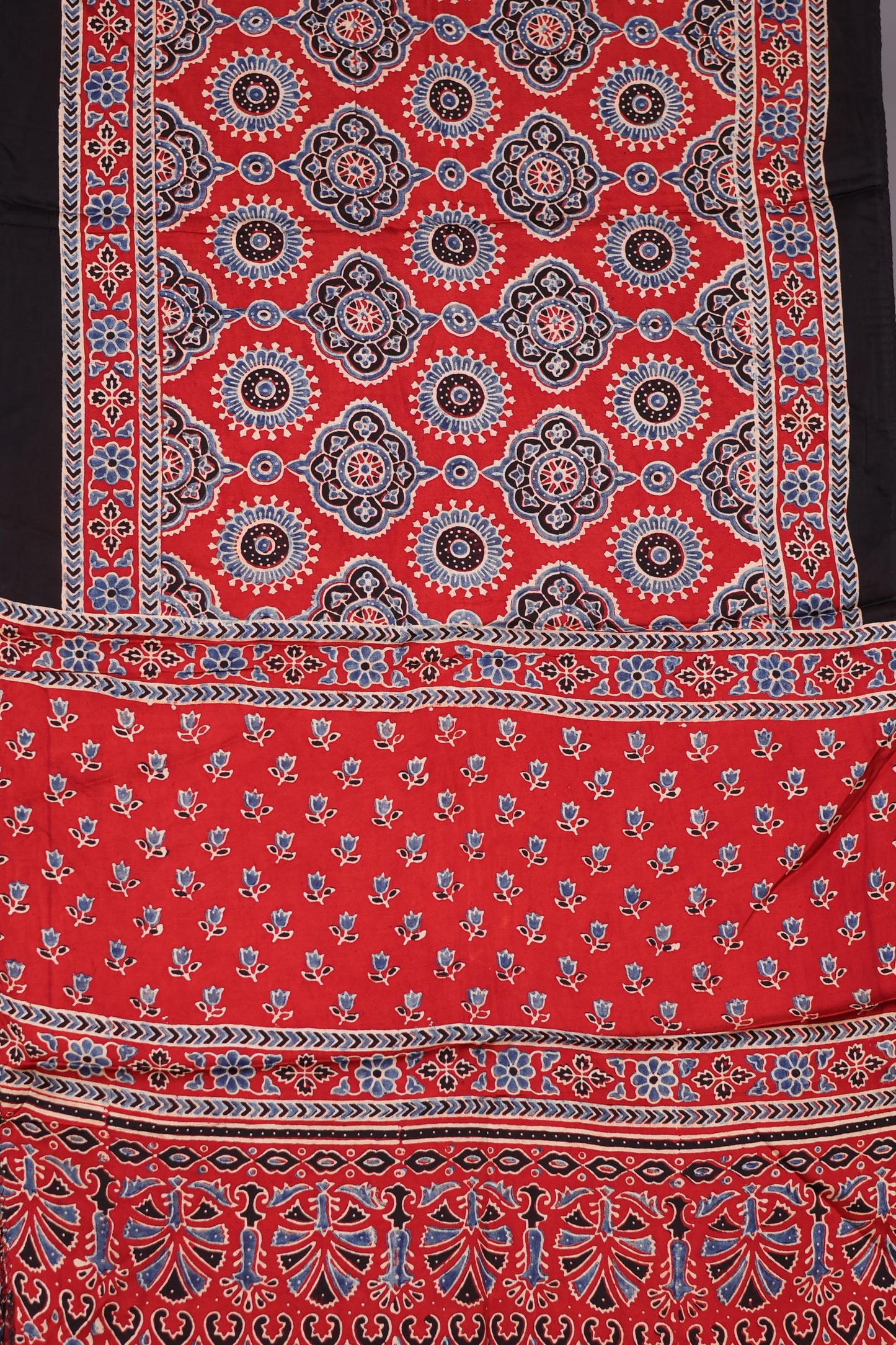 Red Ajrakh Hand Block Printed Modal Silk Stole | Looms & Tassels