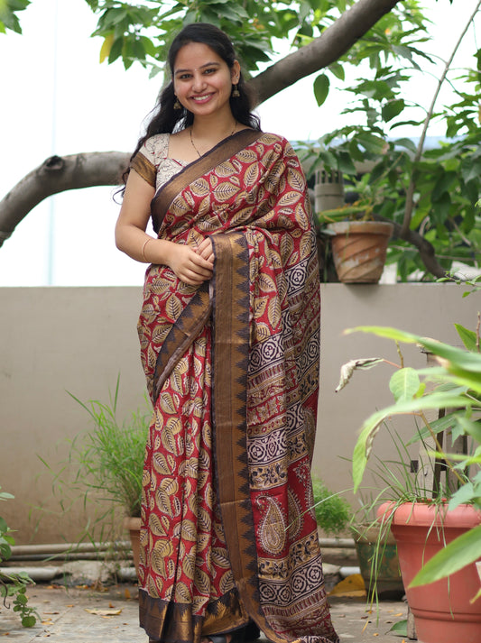 Kanchi border Kalamkari chennur silk saree