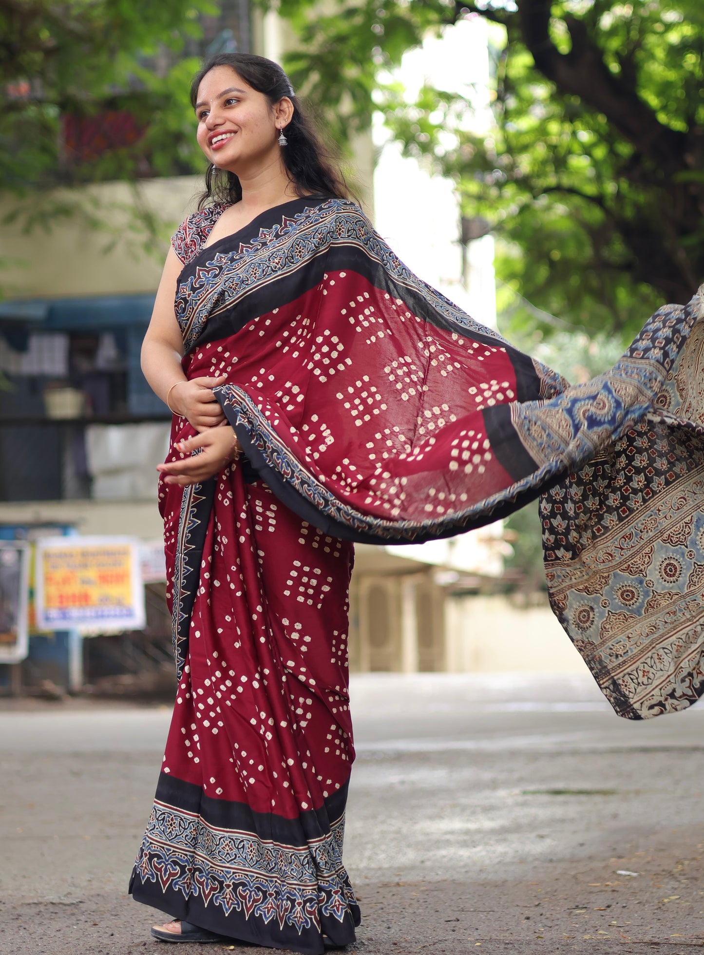 Ajrakh Bandhej Modal Silk Saree