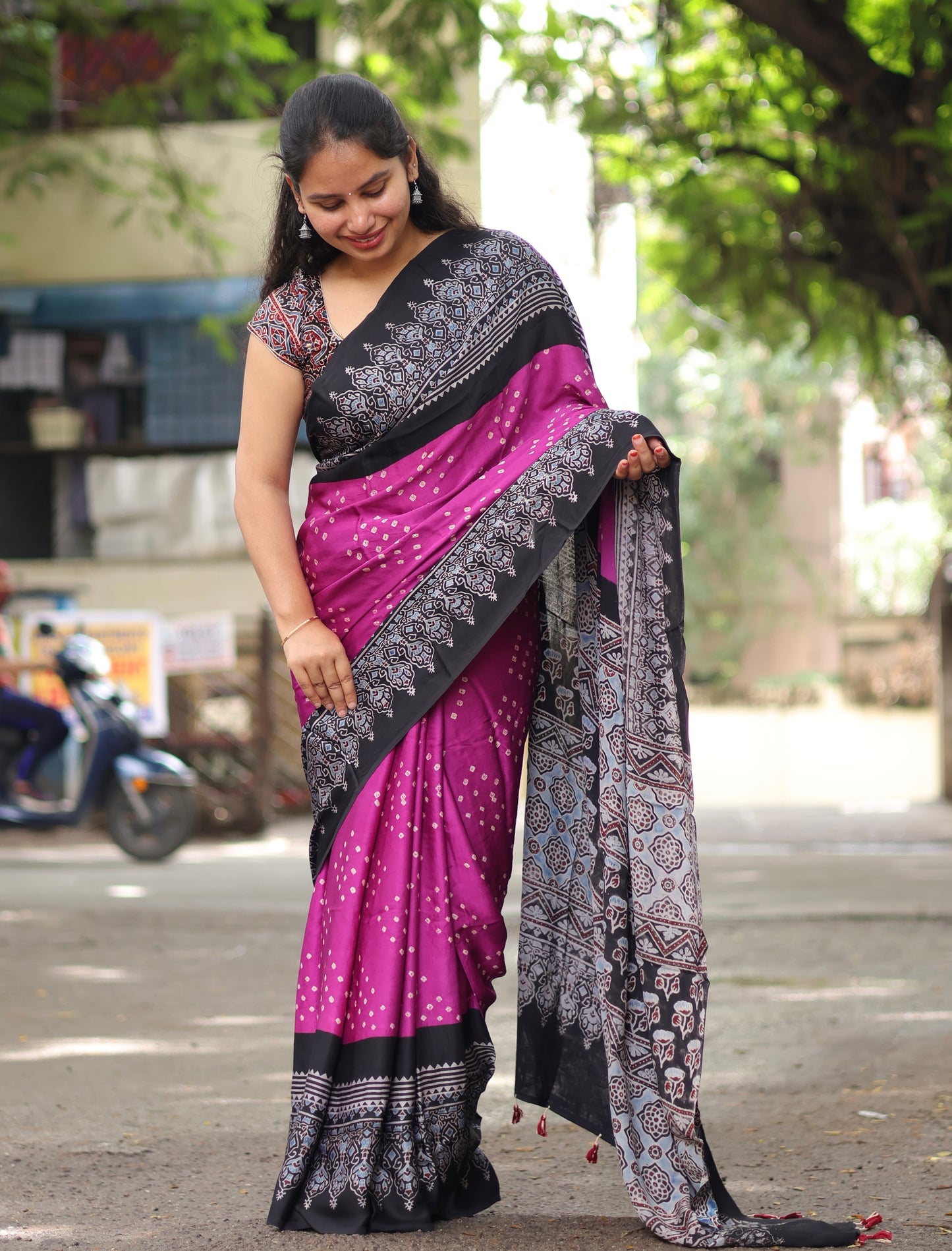 Ajrakh Bandhej Modal Silk Saree