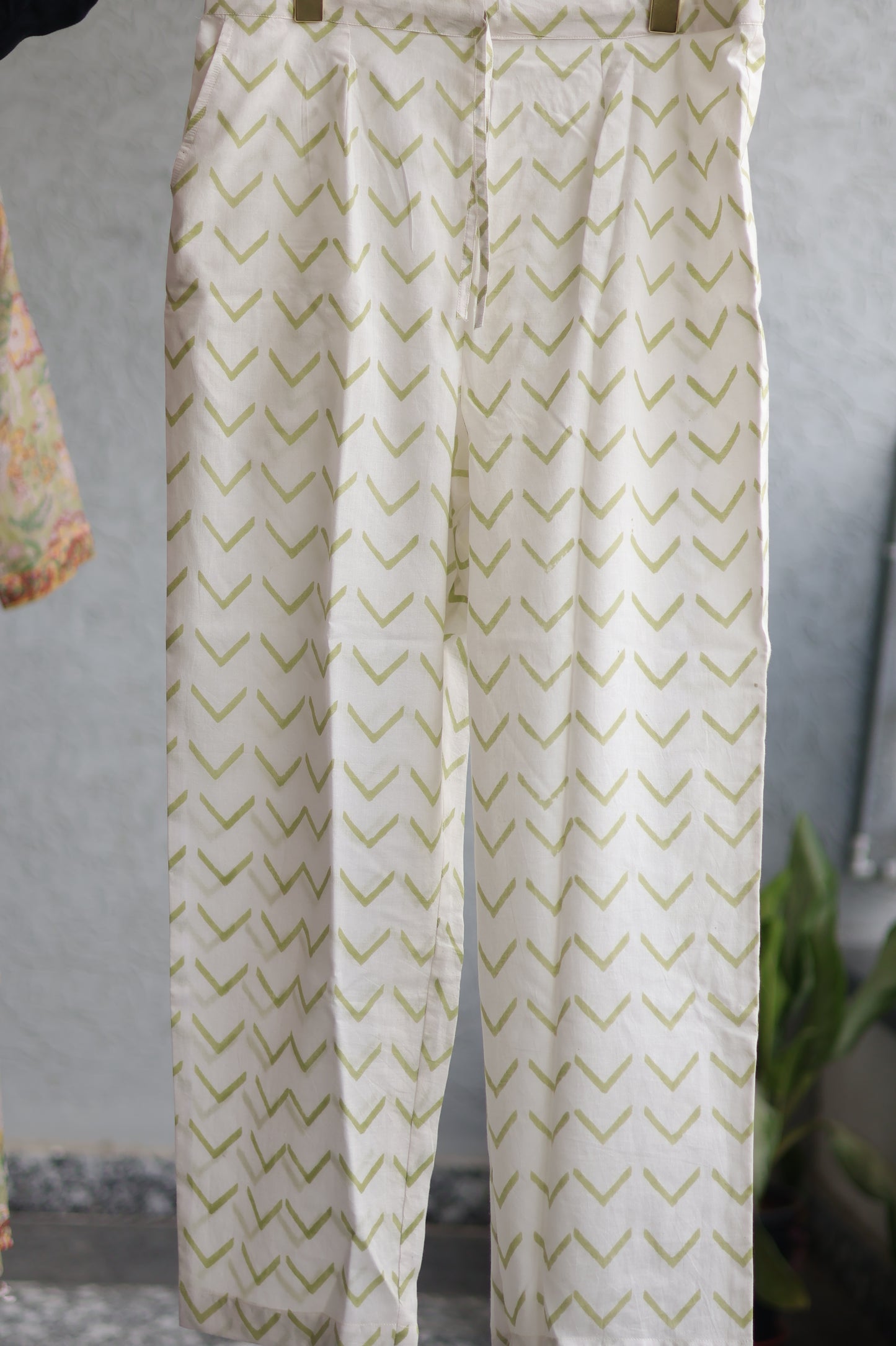 Green Handblock printed kota 3 piece suit (stitched)