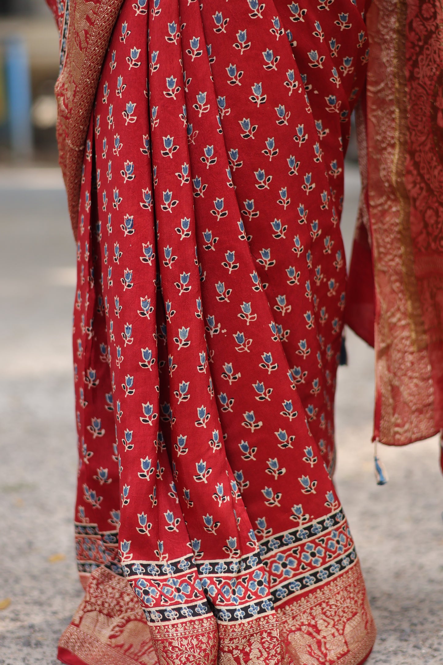 Ajrakh Dola Silk Saree