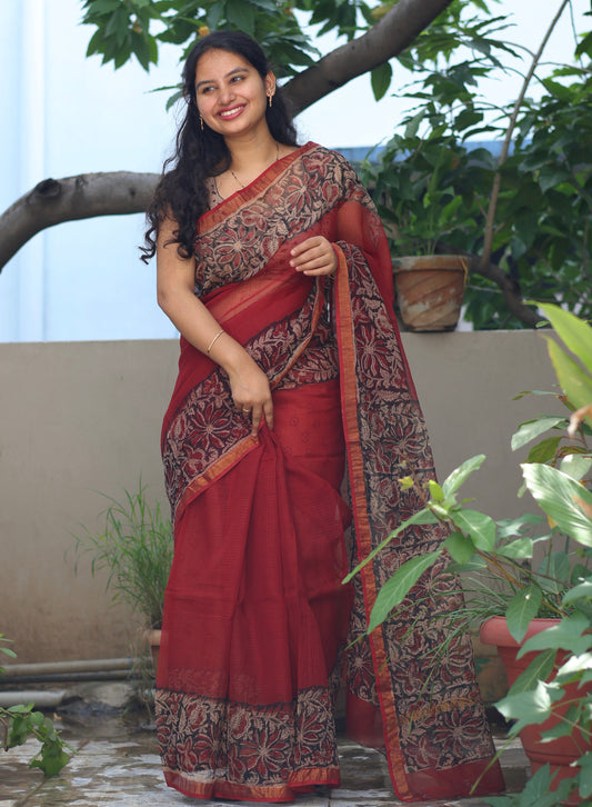 Bagru Hand block printed Kota Doriya Saree