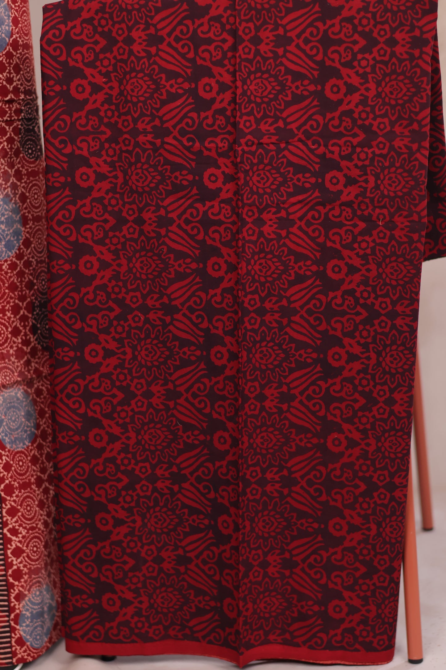 Maroon Ajrakh Handblock Printed Pure Cotton 3 piece suit set | Looms & Tassels
