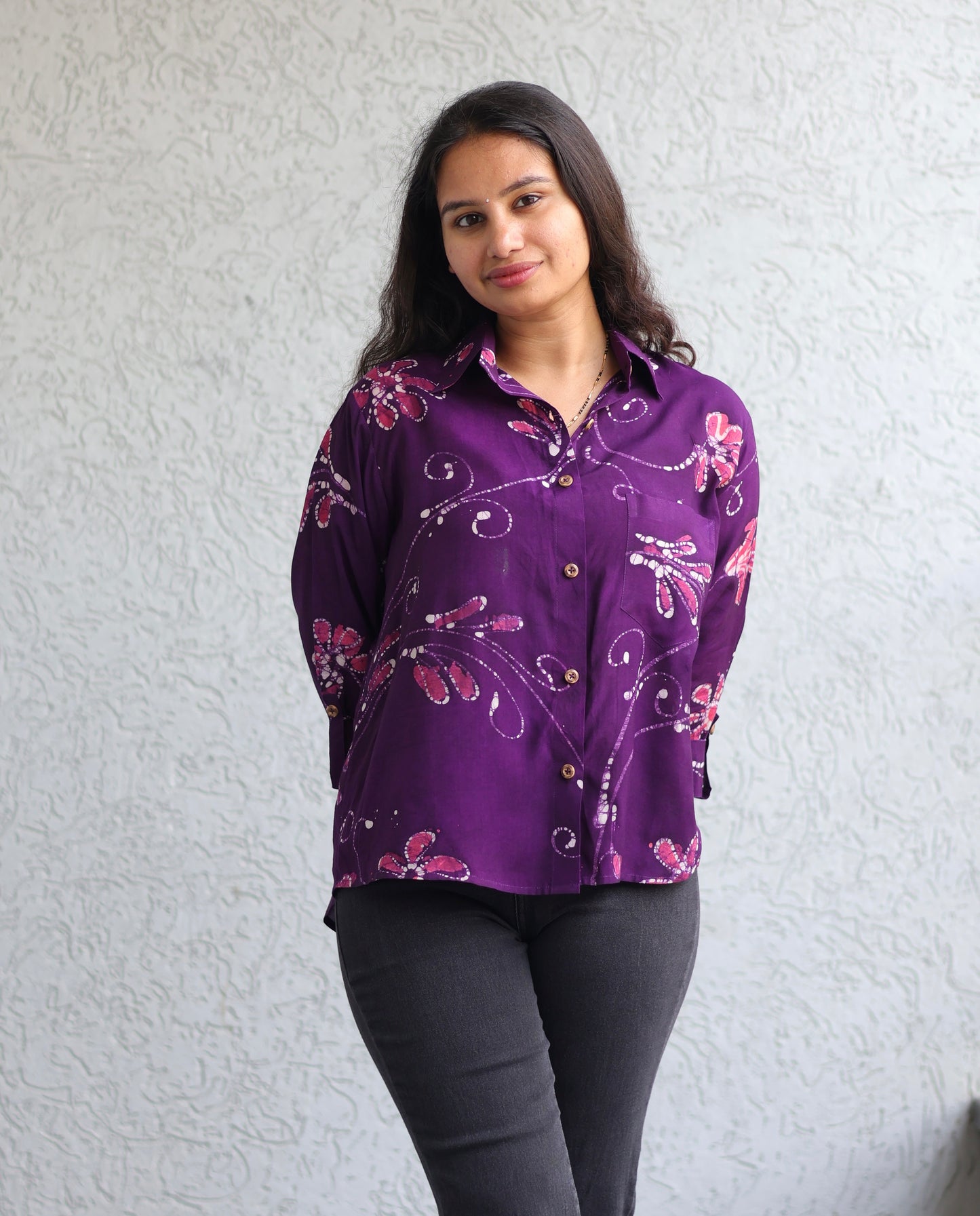 Purple Hand Drawn Batik Shirt