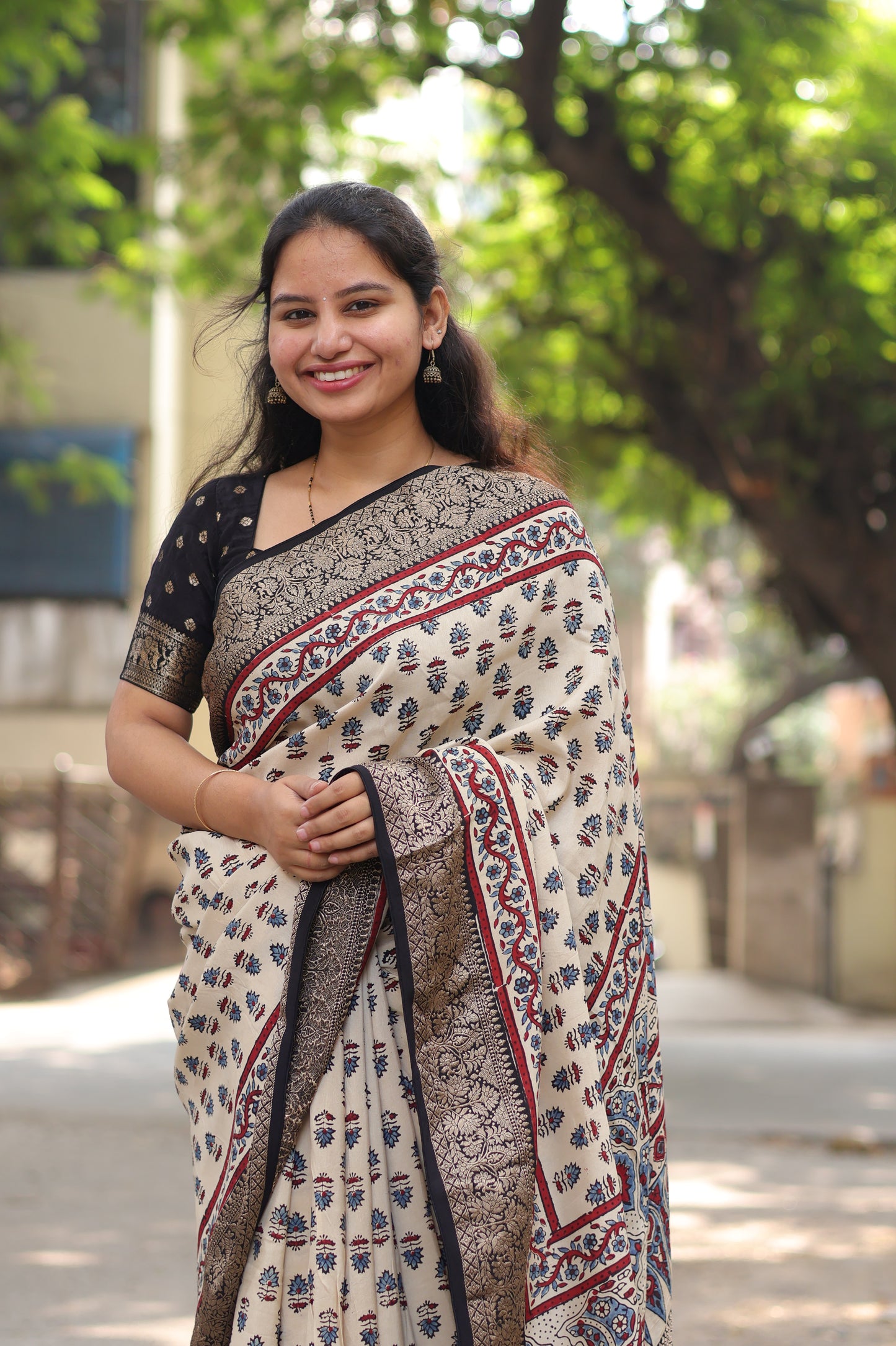 Ajrakh Dola Silk Saree