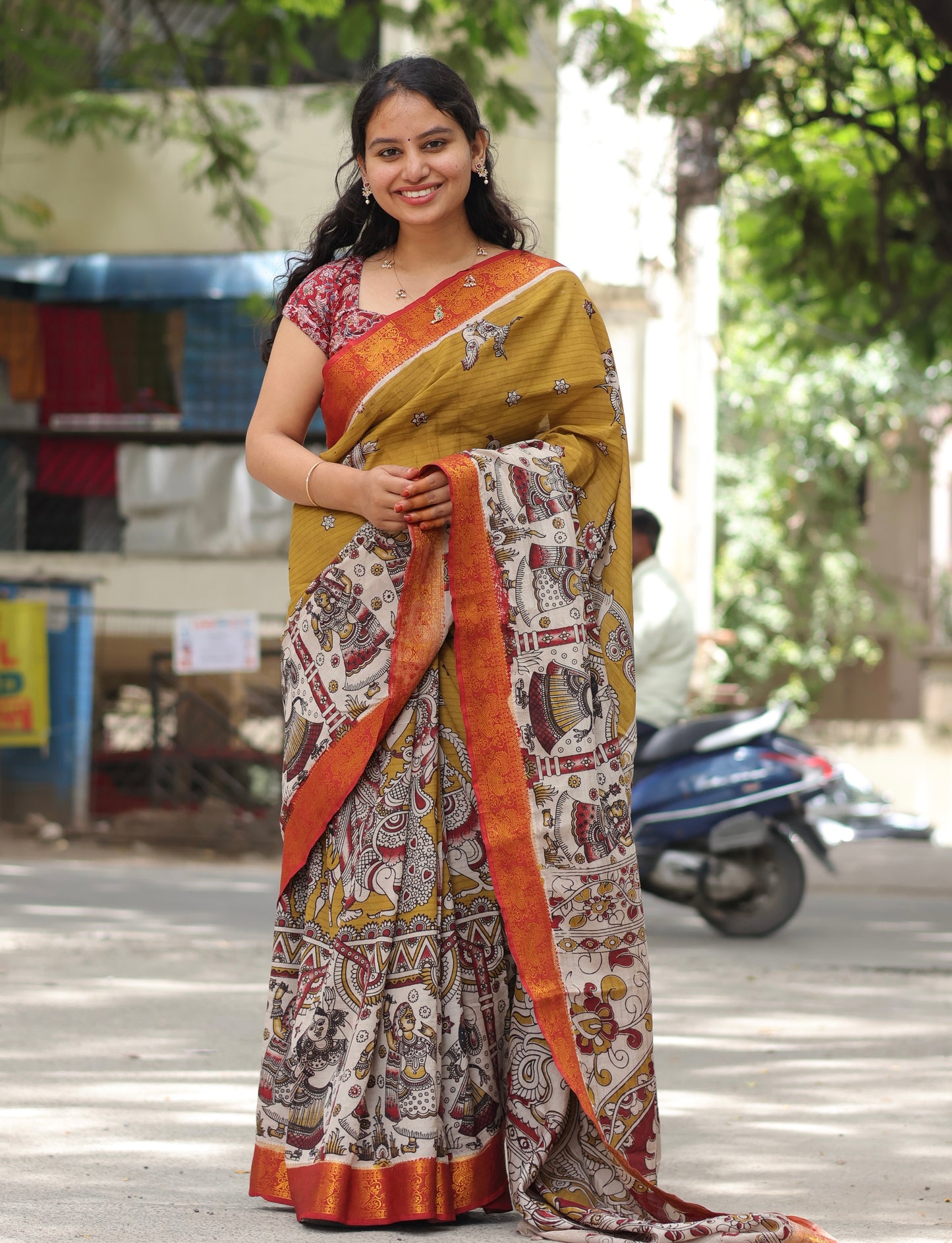 Kanchi Border Kalamkari Chennur Silk Saree