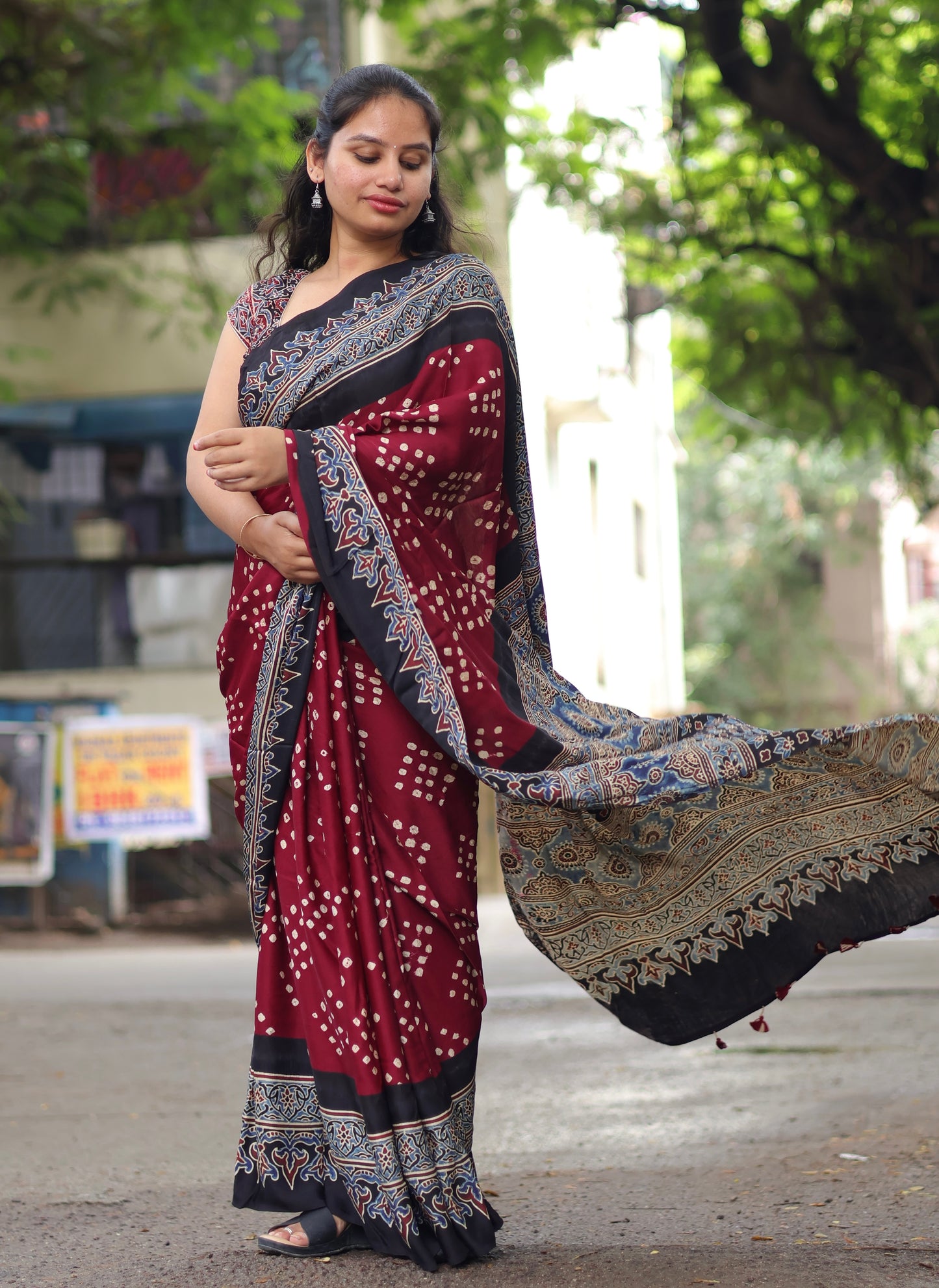 Ajrakh Bandhej Modal Silk Saree