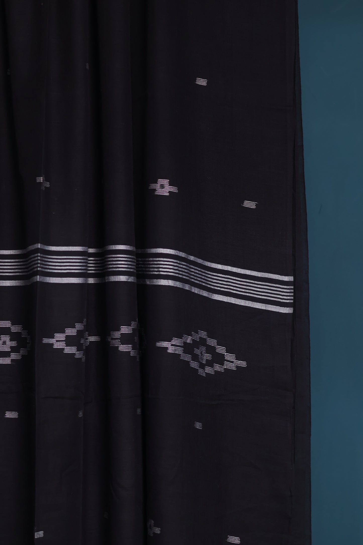 Black Pure Handwoven Malai Cotton Saree with Butta Weaving
