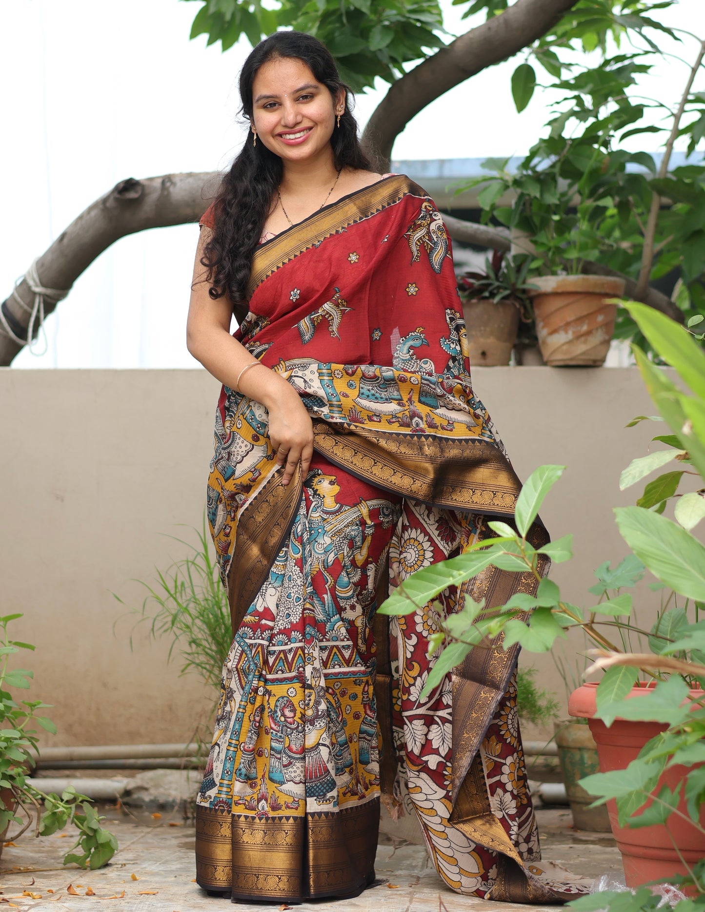 Kanchi border Kalamkari chennur silk saree