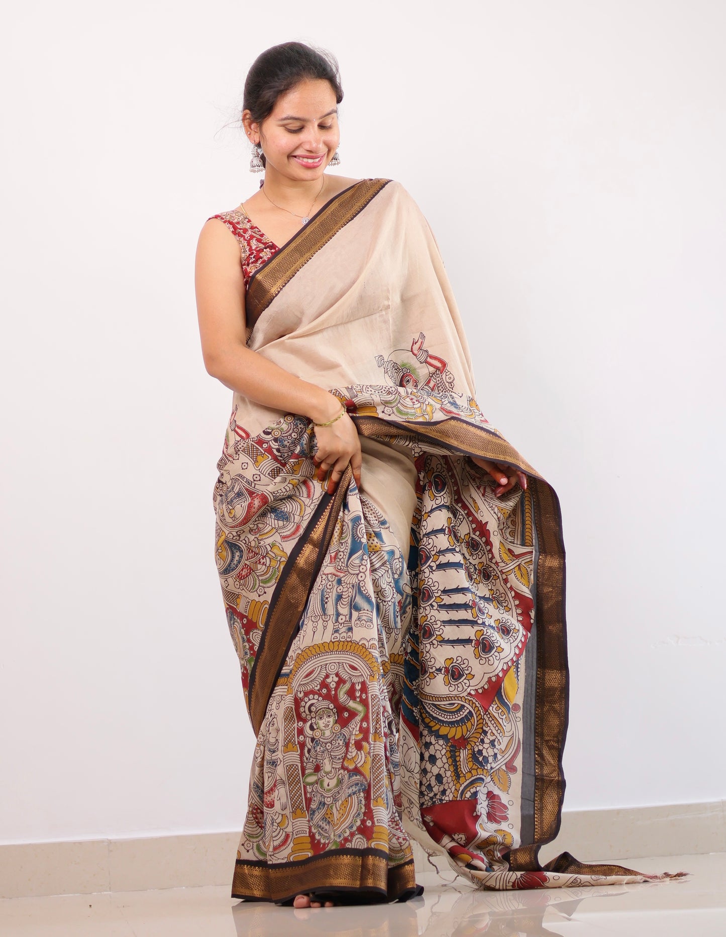 Nizam Border Kalamkari Silk Saree