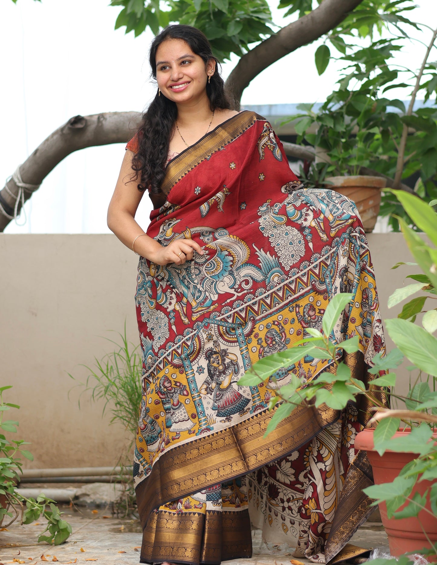Kanchi border Kalamkari chennur silk saree