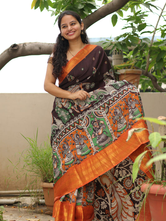 Kanchi border Kalamkari chennur silk saree