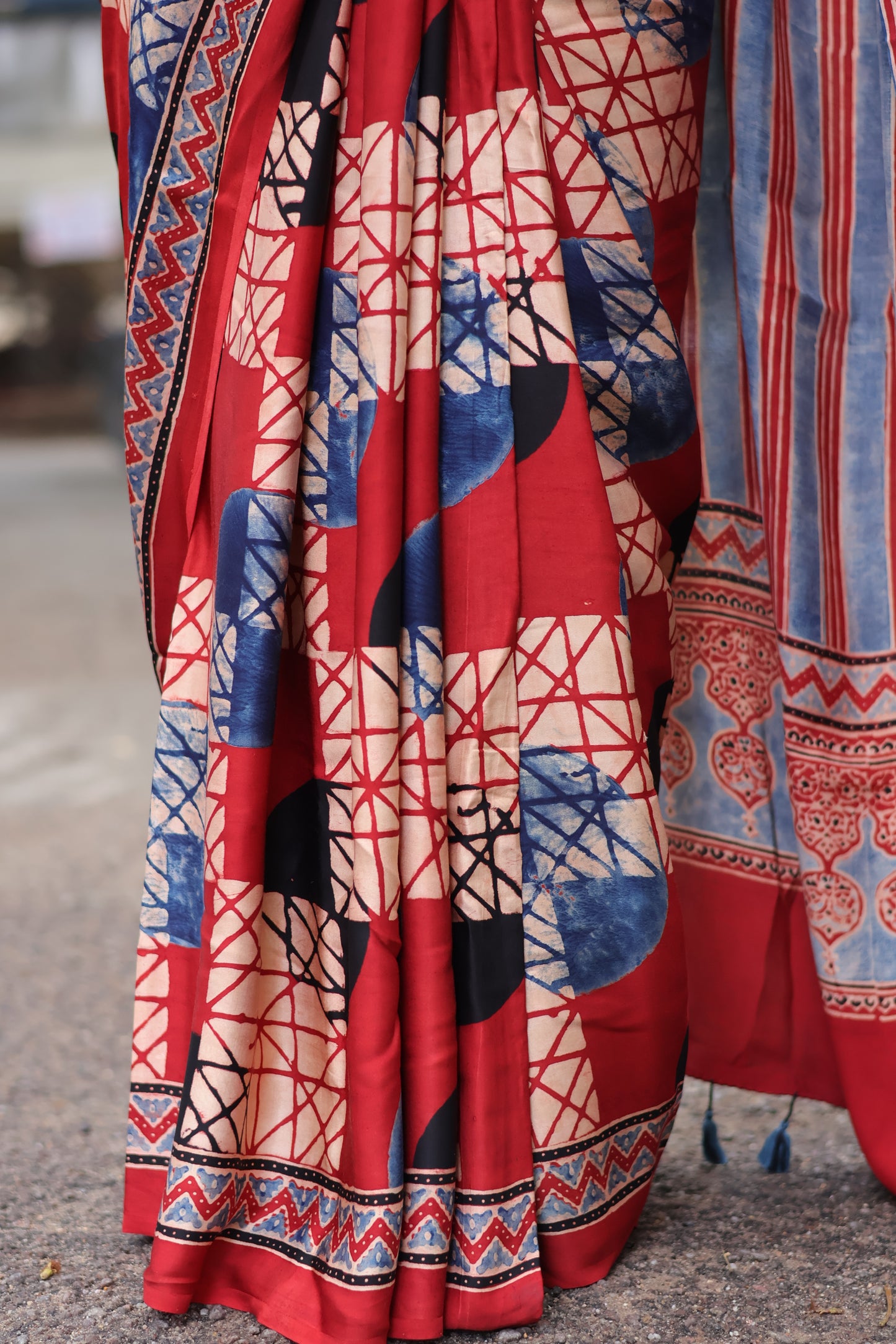 Red Ajrakh Modal Silk Saree