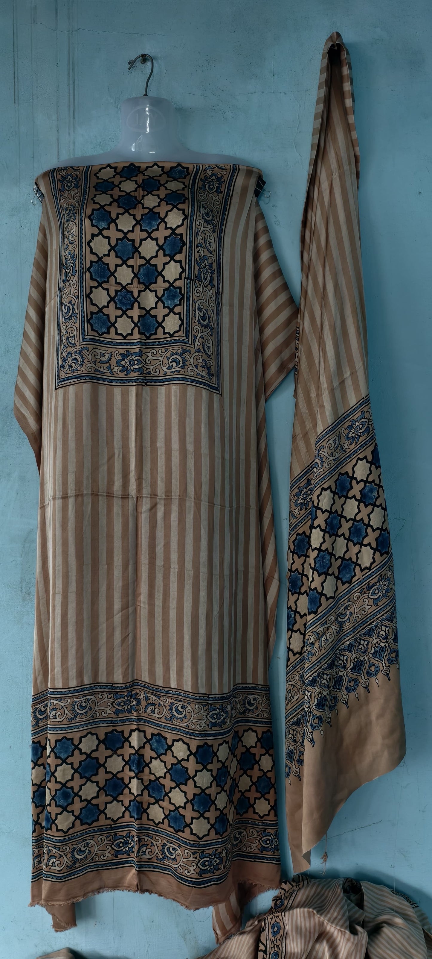Handblock printed Ajrakh modal silk 2 piece suit set