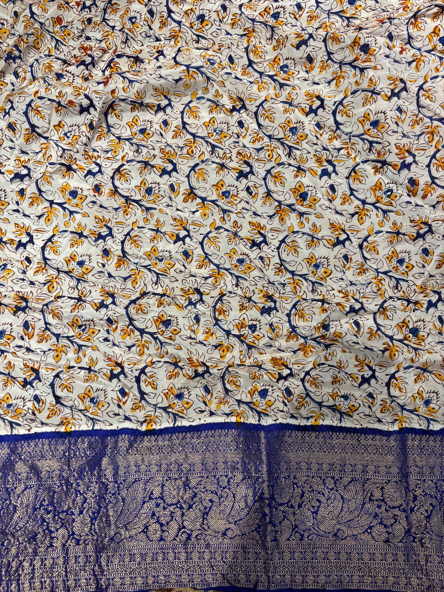 Red & Blue Kuppadam Border Kalamkari Uppada Silk Saree