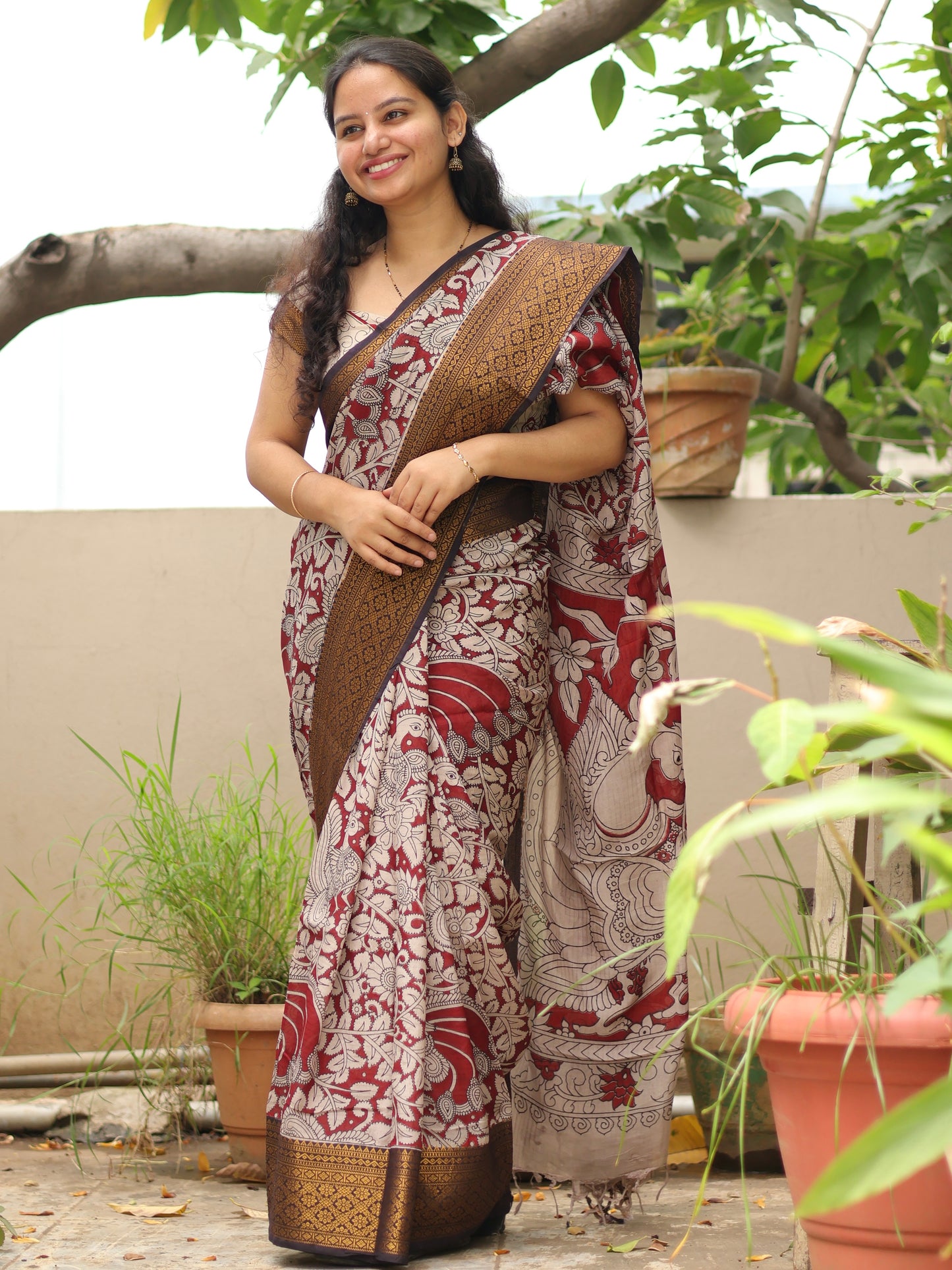 Kanchi border Kalamkari chennur silk saree