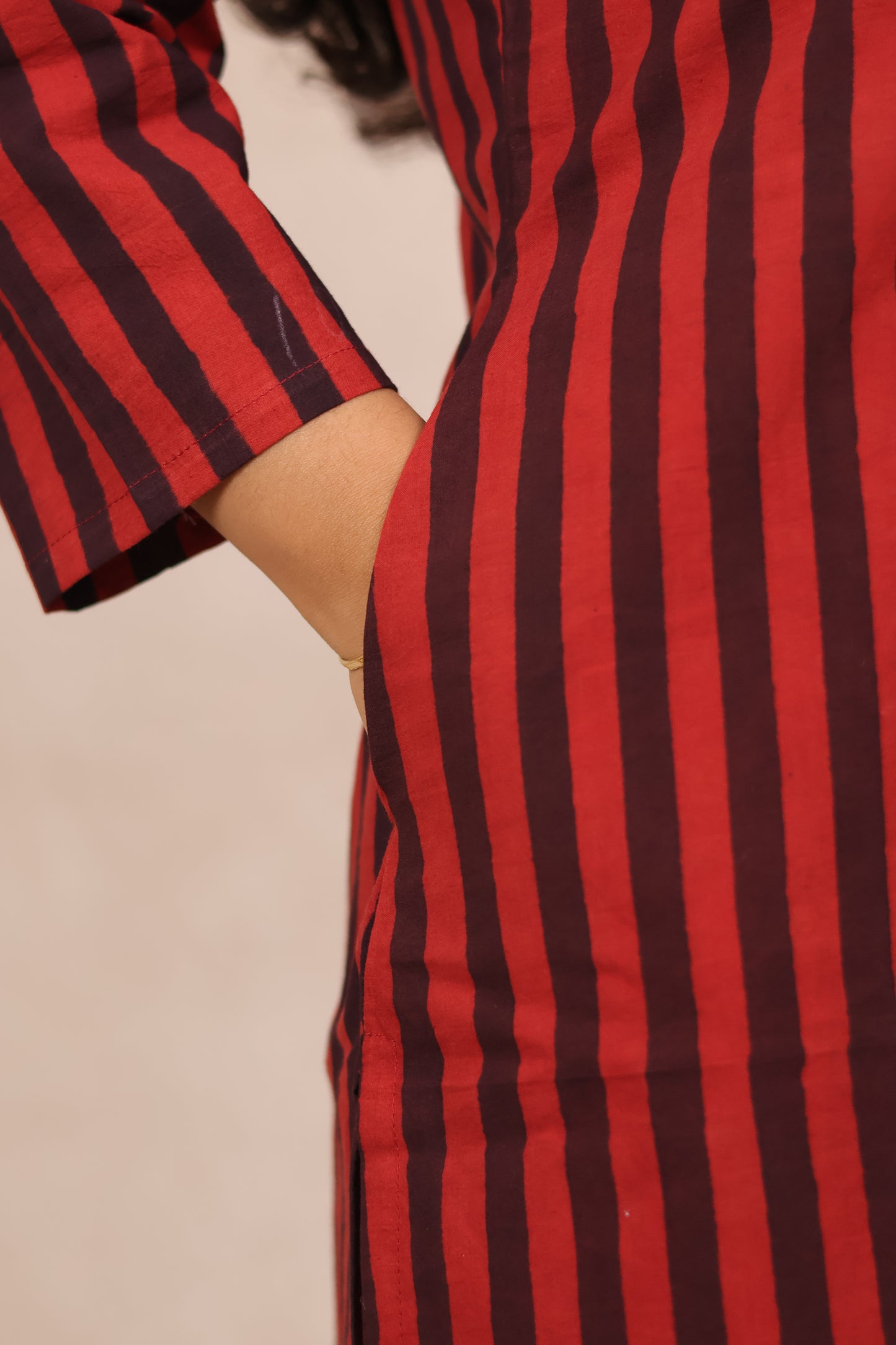 Red Contemporary Ajrakh Pattern Hand Block Cotton printed Kurti | Looms & Tassels