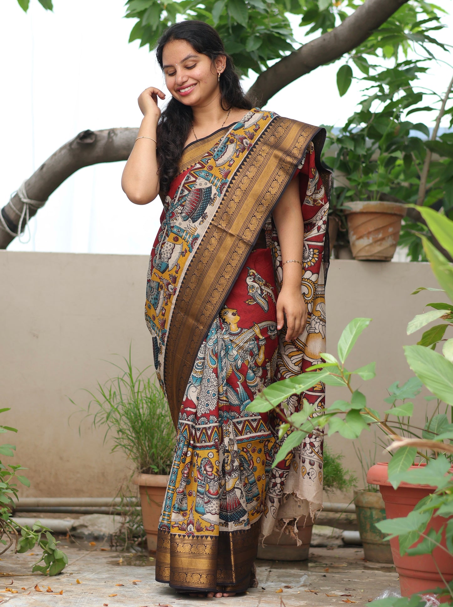 Kanchi border Kalamkari chennur silk saree