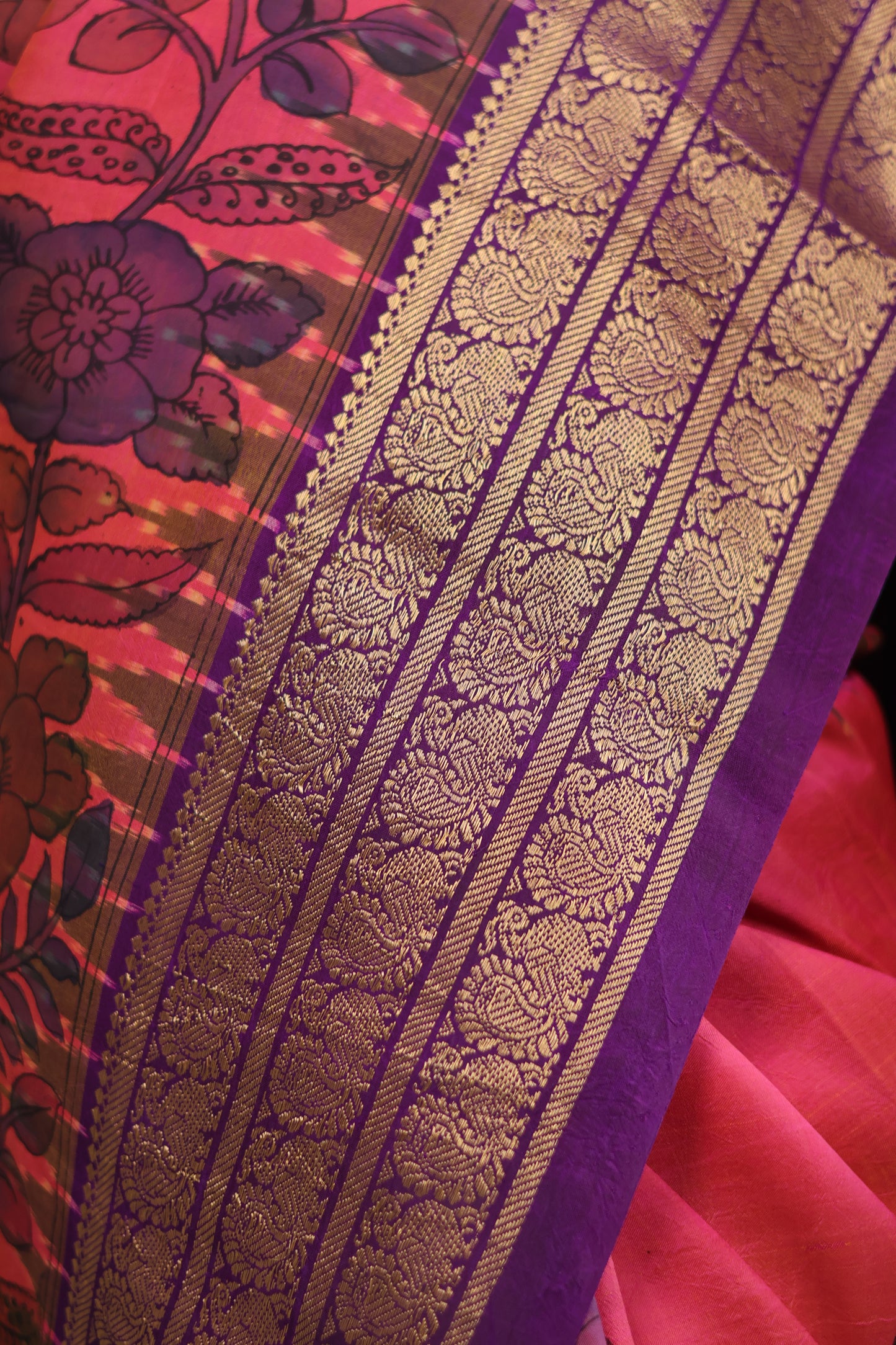 Kanchi Pattu Hand Painted Pen Kalamkari Saree