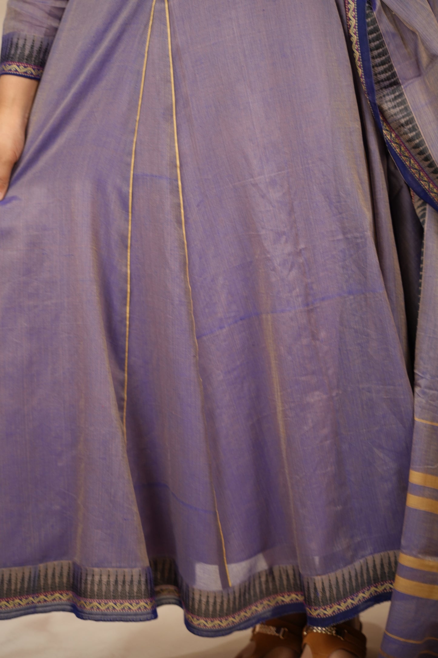 Lavender Narayanpet Cotton Anarkali Dress with Narayanpet Dupatta | Looms & Tassels